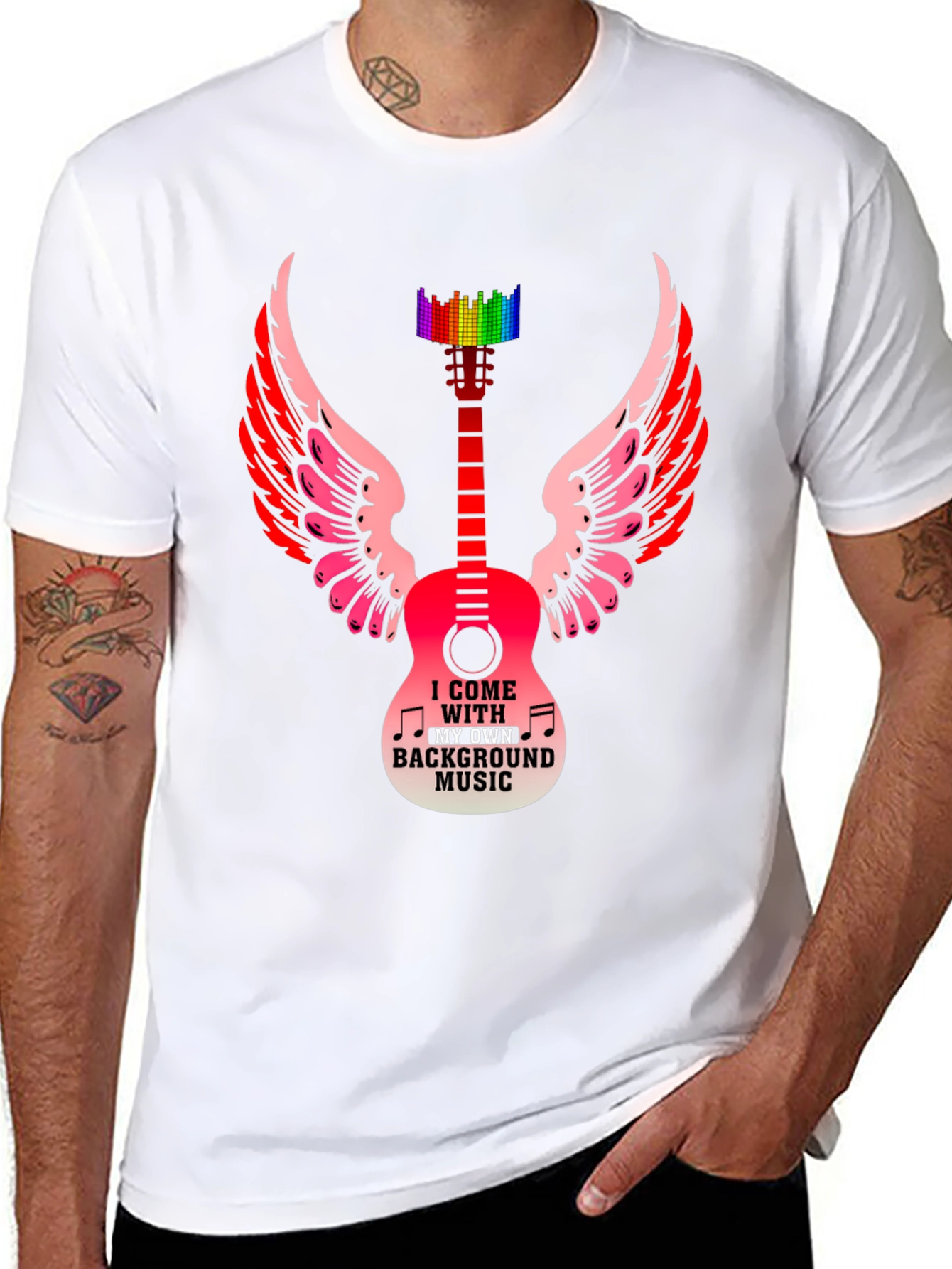 Musical Wings T-Shirt - Guitar & Rainbow Equalizer Design