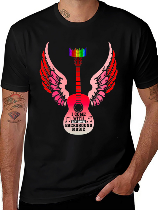 Musical Wings T-Shirt - Guitar & Rainbow Equalizer Design