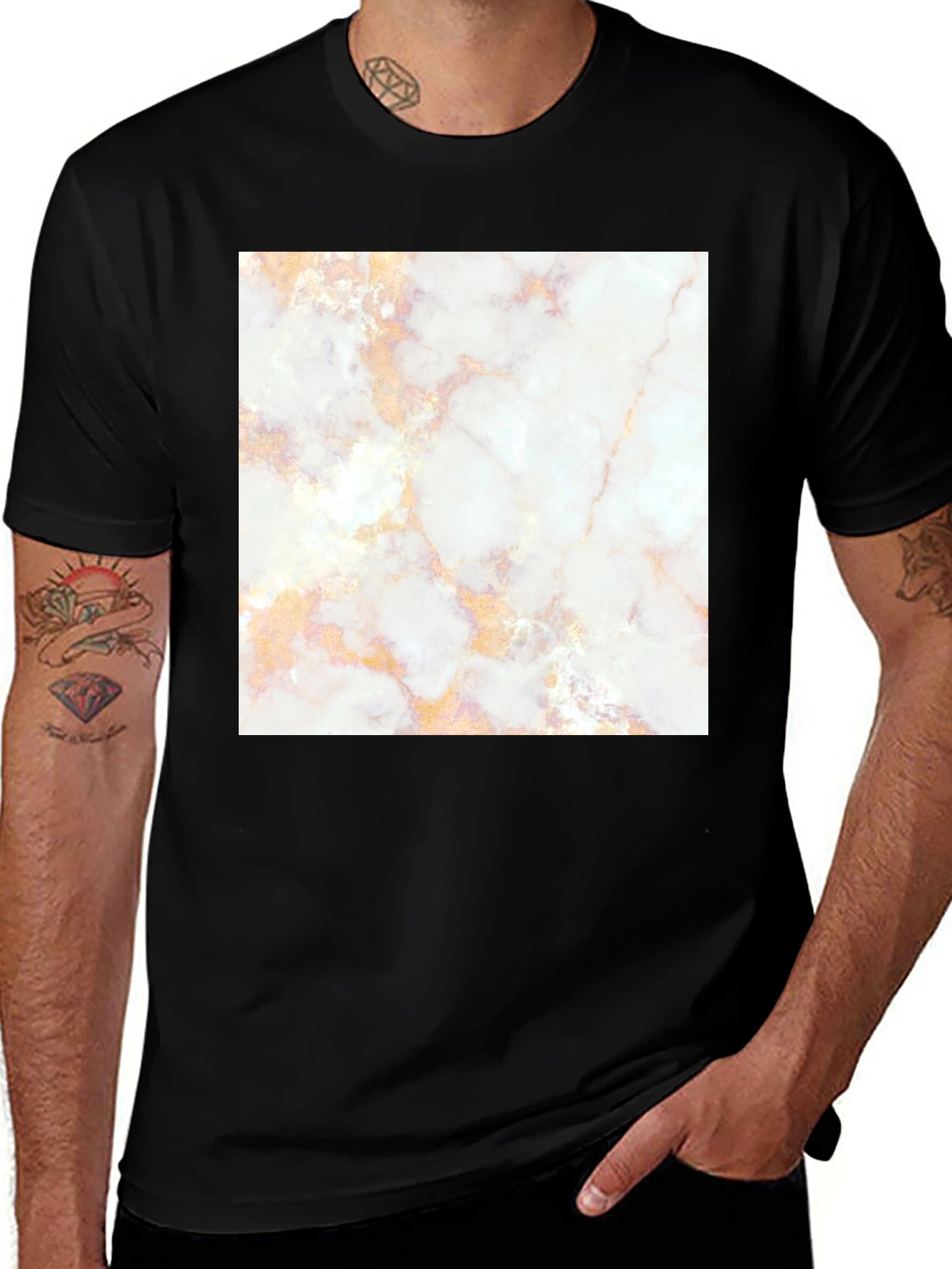 Marble Print Black Tee - Stylish & Unique