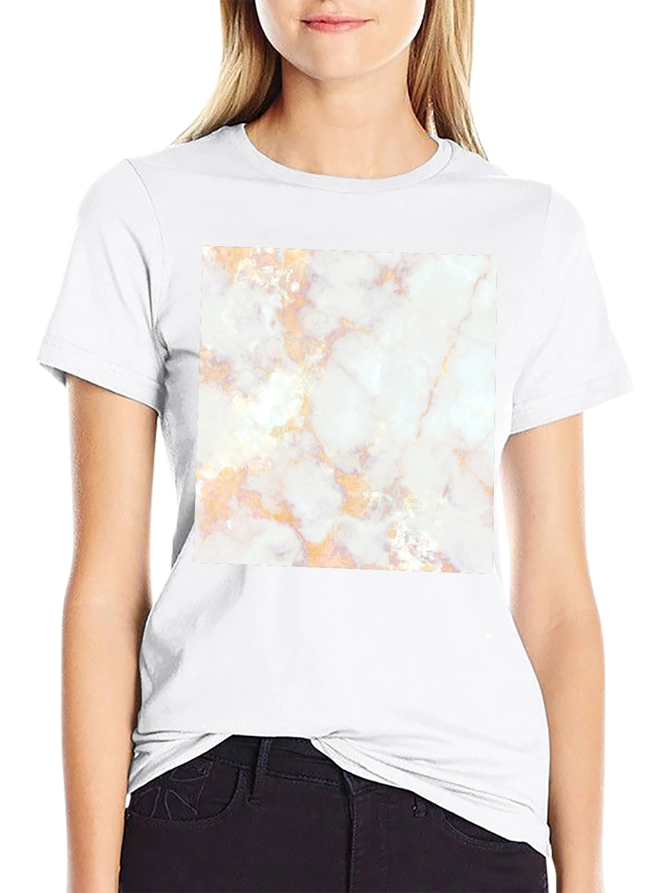 Marble Print Black Tee - Stylish & Unique