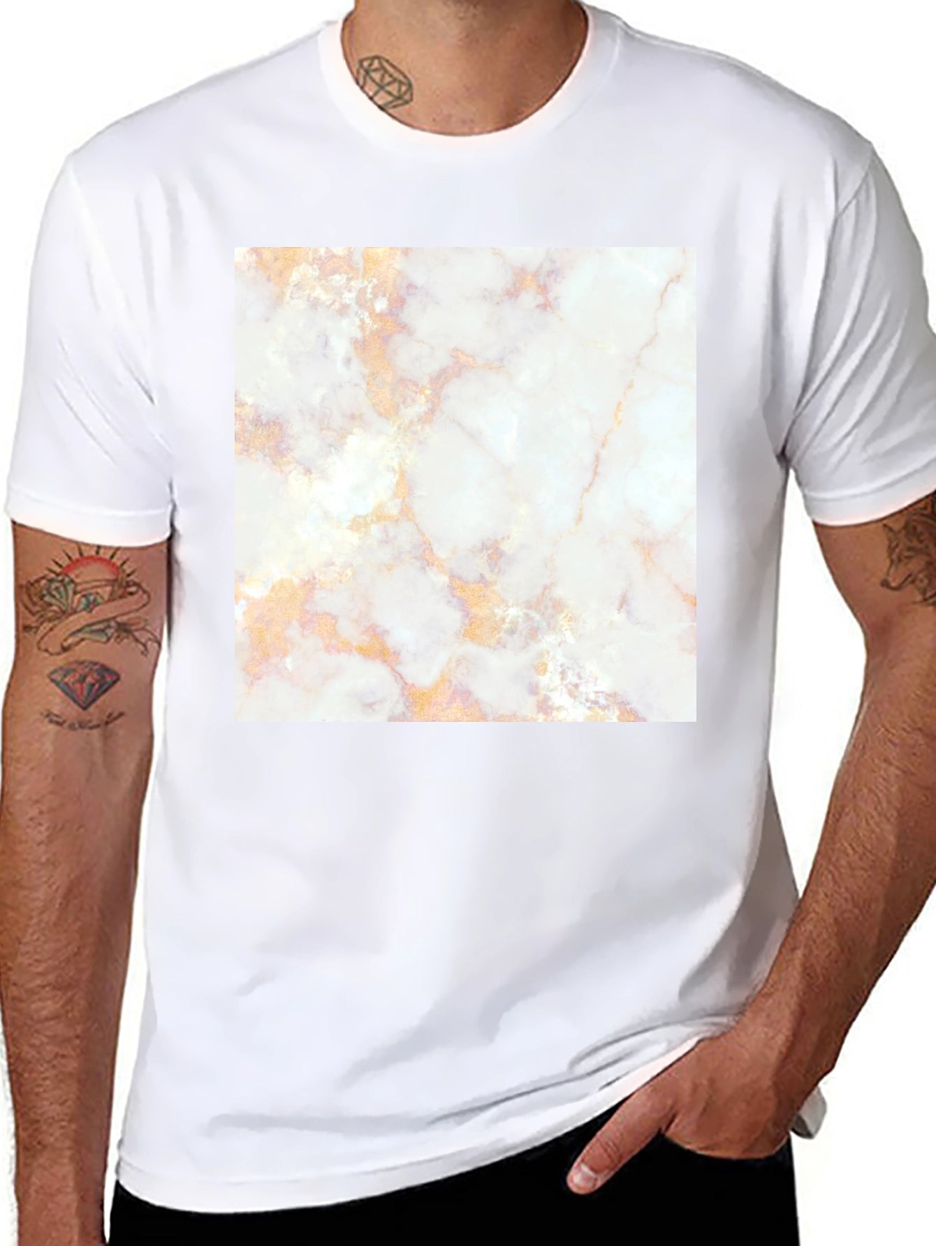 Marble Print Black Tee - Stylish & Unique