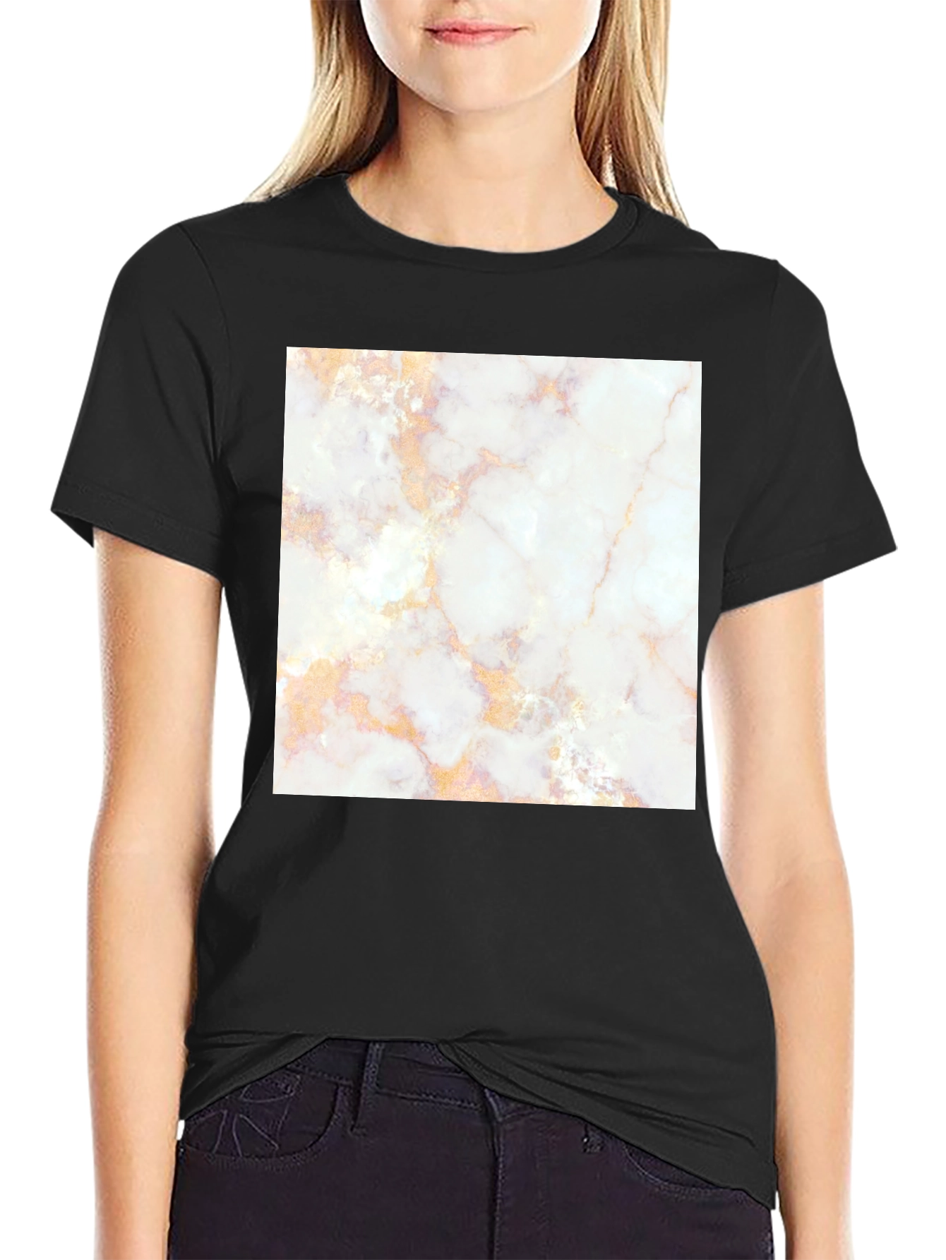 Marble Print Black Tee - Stylish & Unique