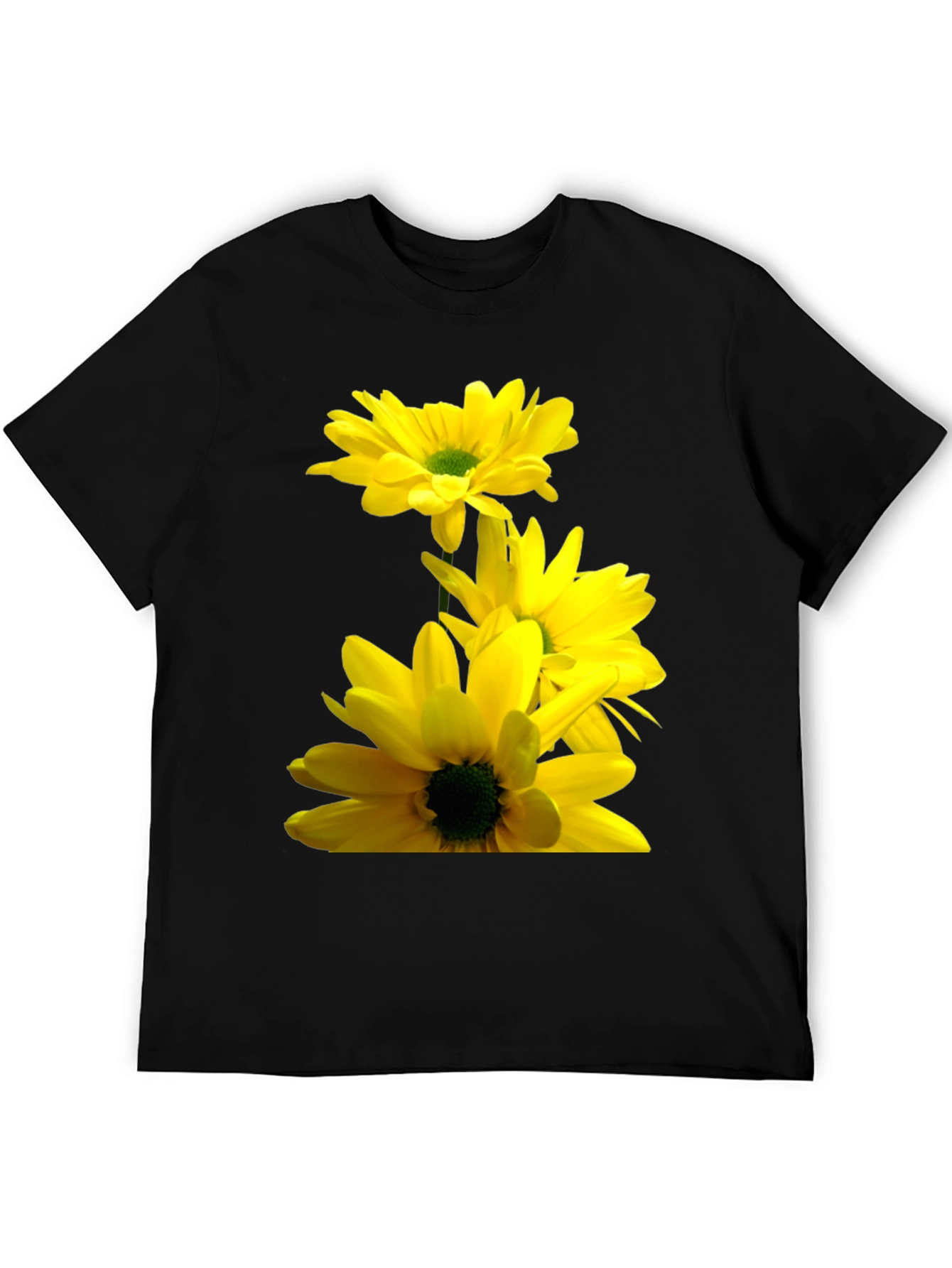 Black T-Shirt with Yellow Daisy Flower Print