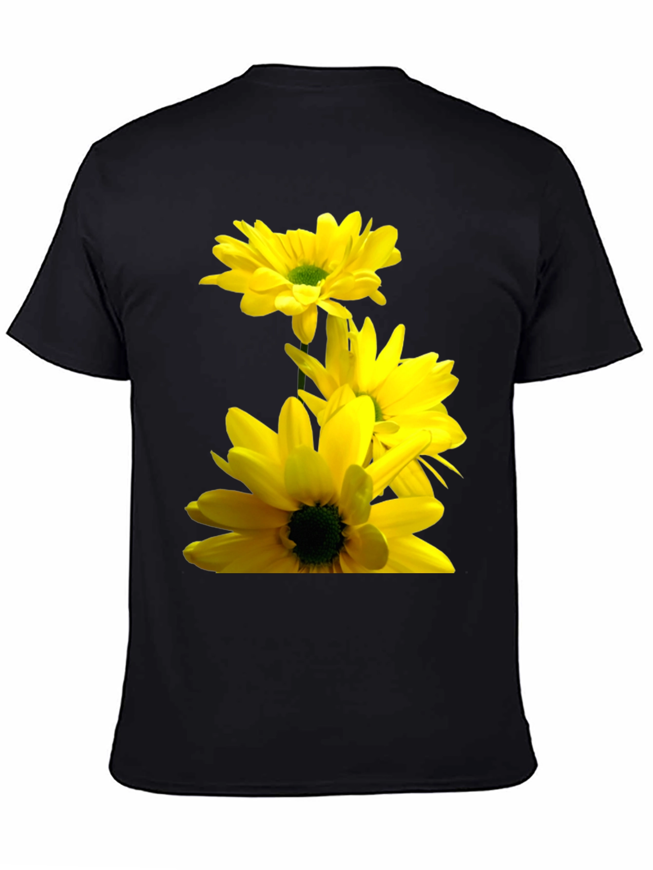 Black T-Shirt with Yellow Daisy Flower Print
