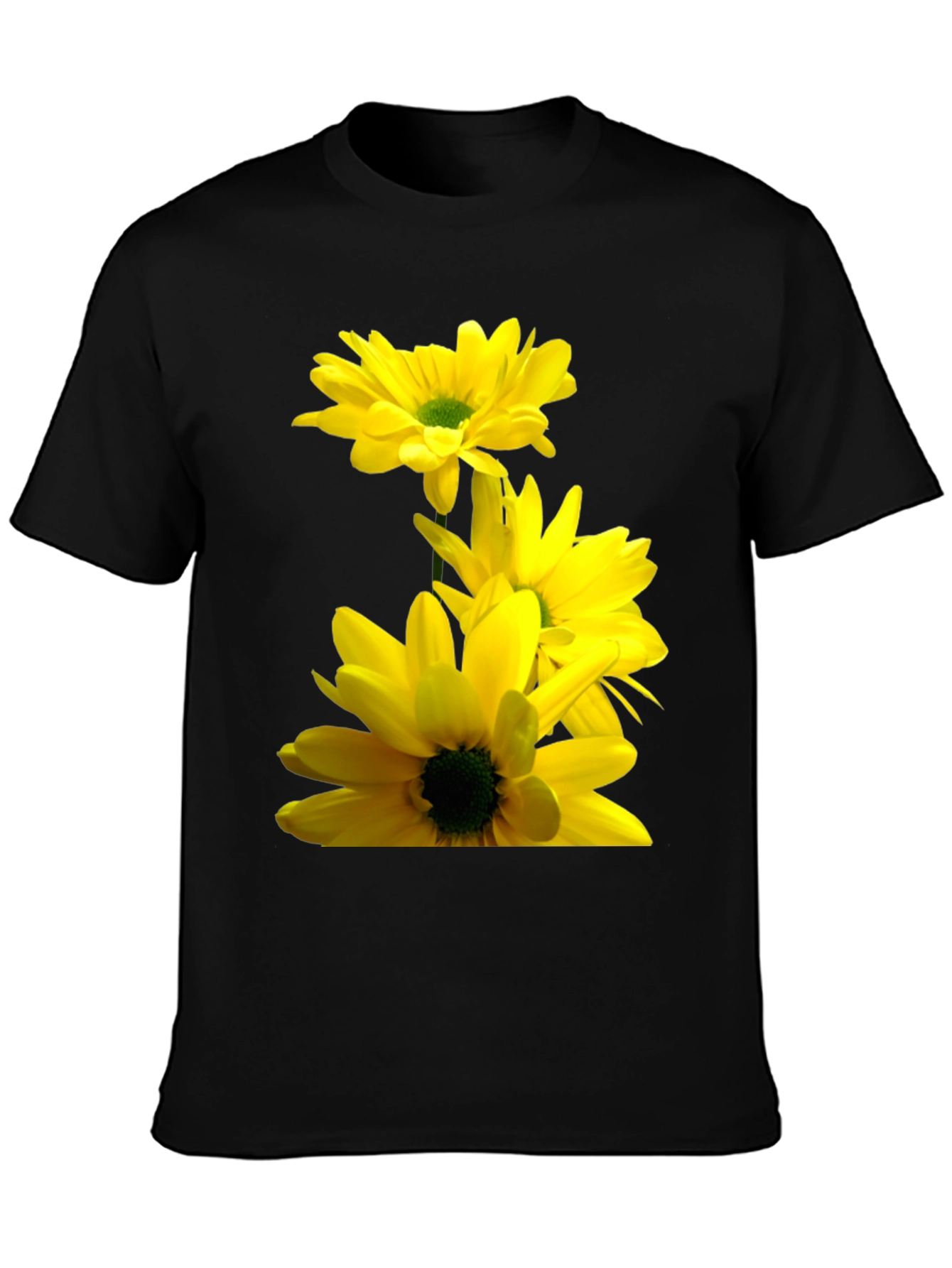 Black T-Shirt with Yellow Daisy Flower Print