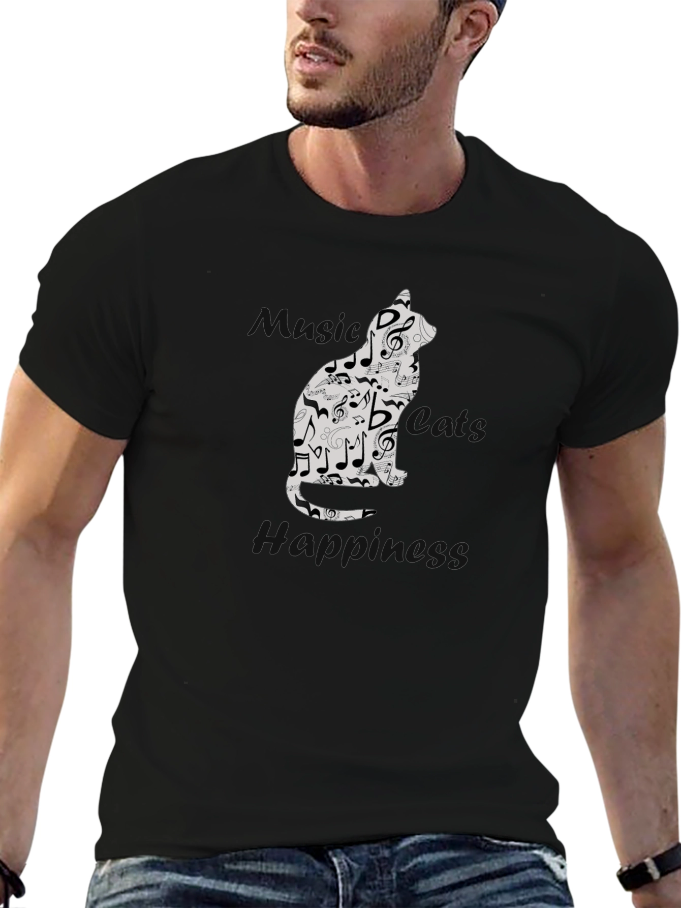 Musical Cat T-Shirt - Black Graphic Tee