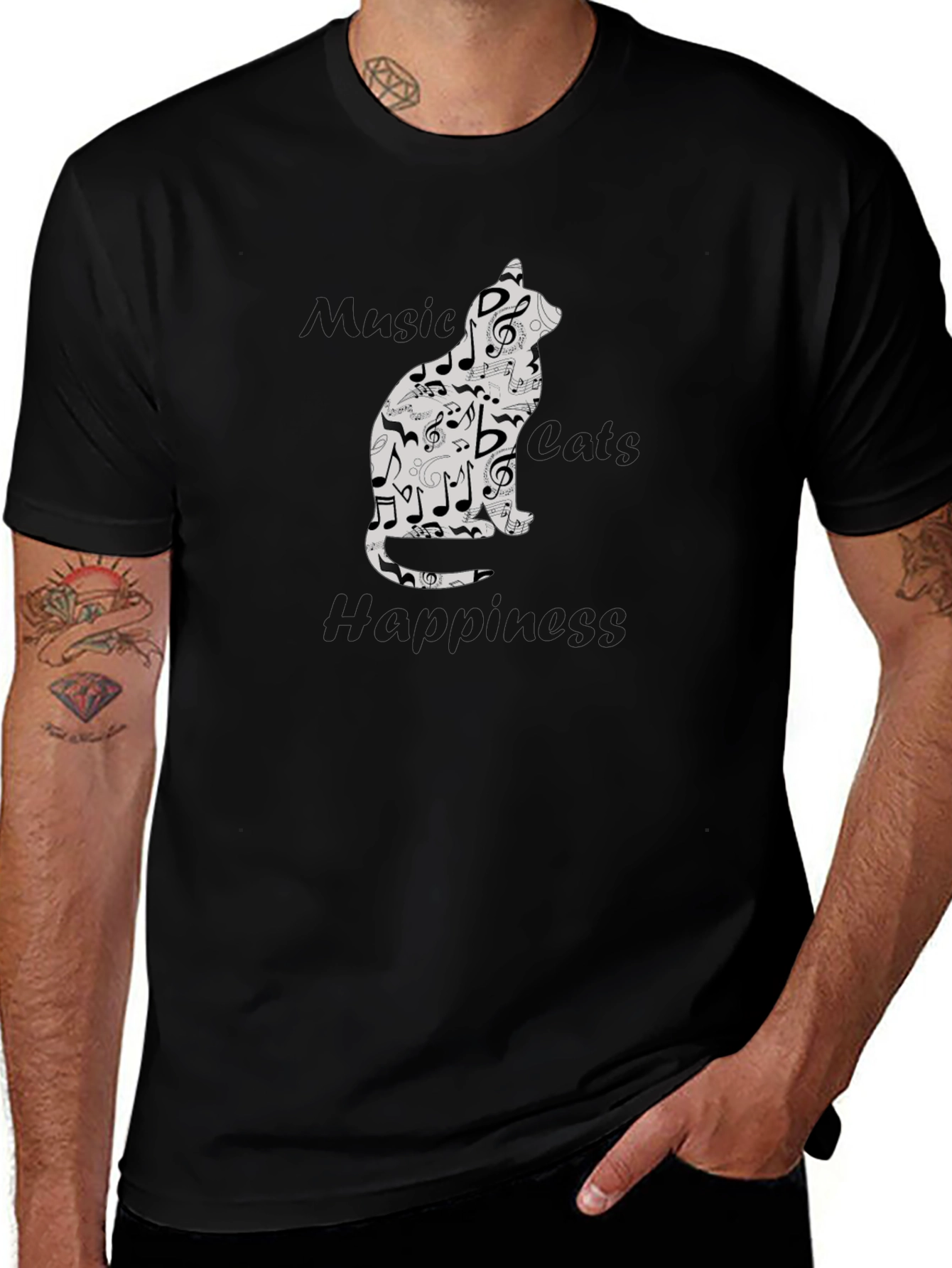 Musical Cat T-Shirt - Black Graphic Tee