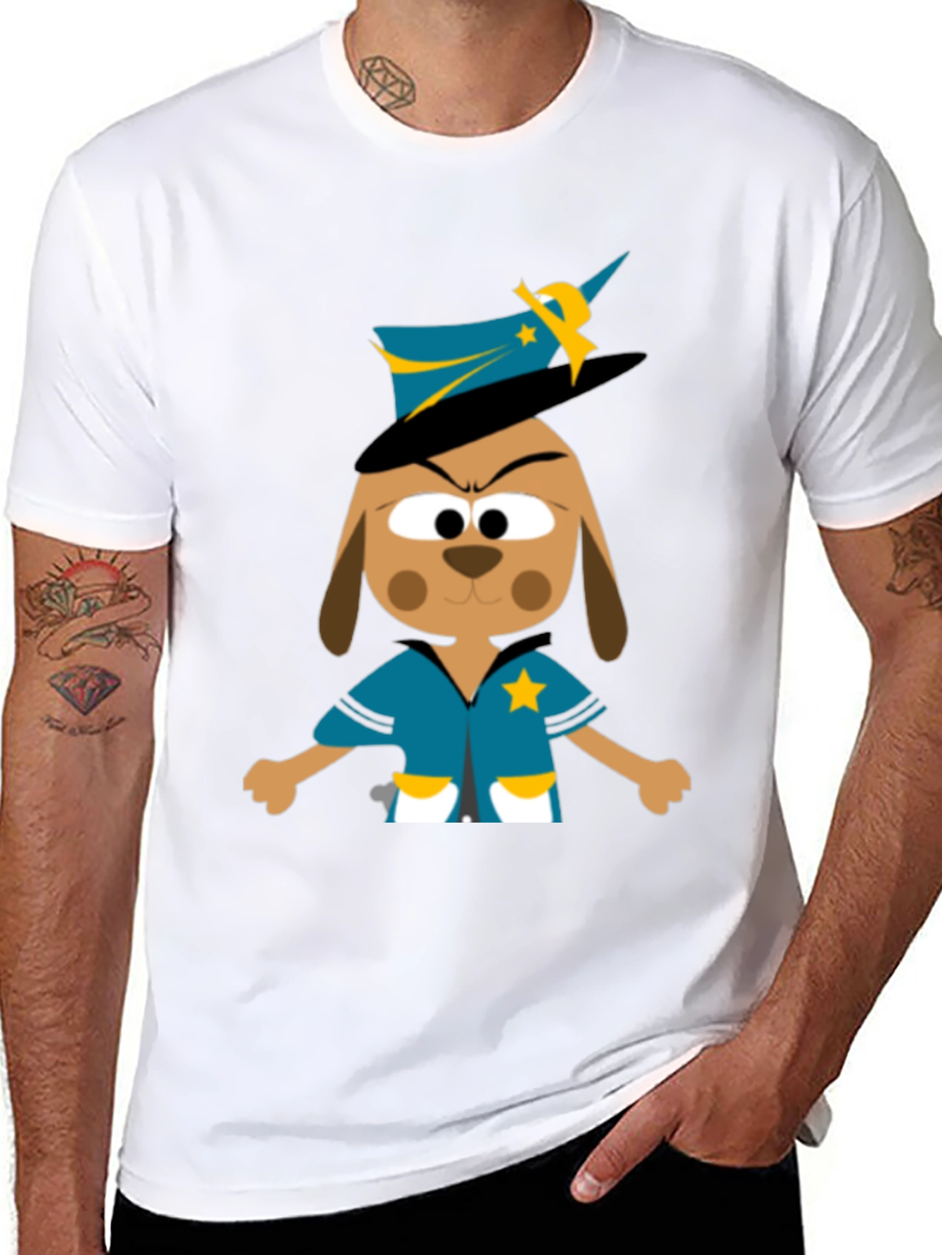 Cartoon Dog Sheriff T-Shirt - Funny Animal Graphic Tee