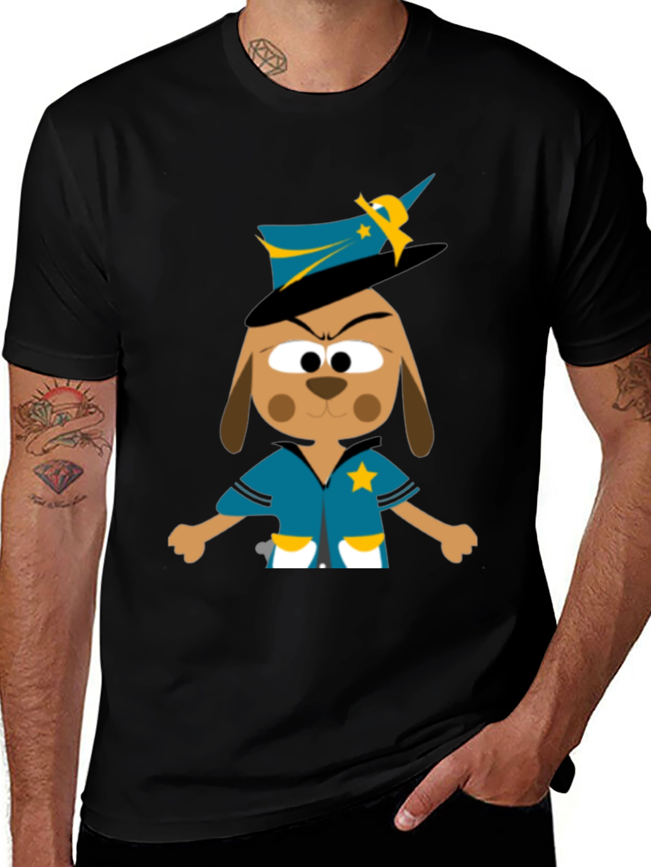 Cartoon Dog Sheriff T-Shirt - Funny Animal Graphic Tee