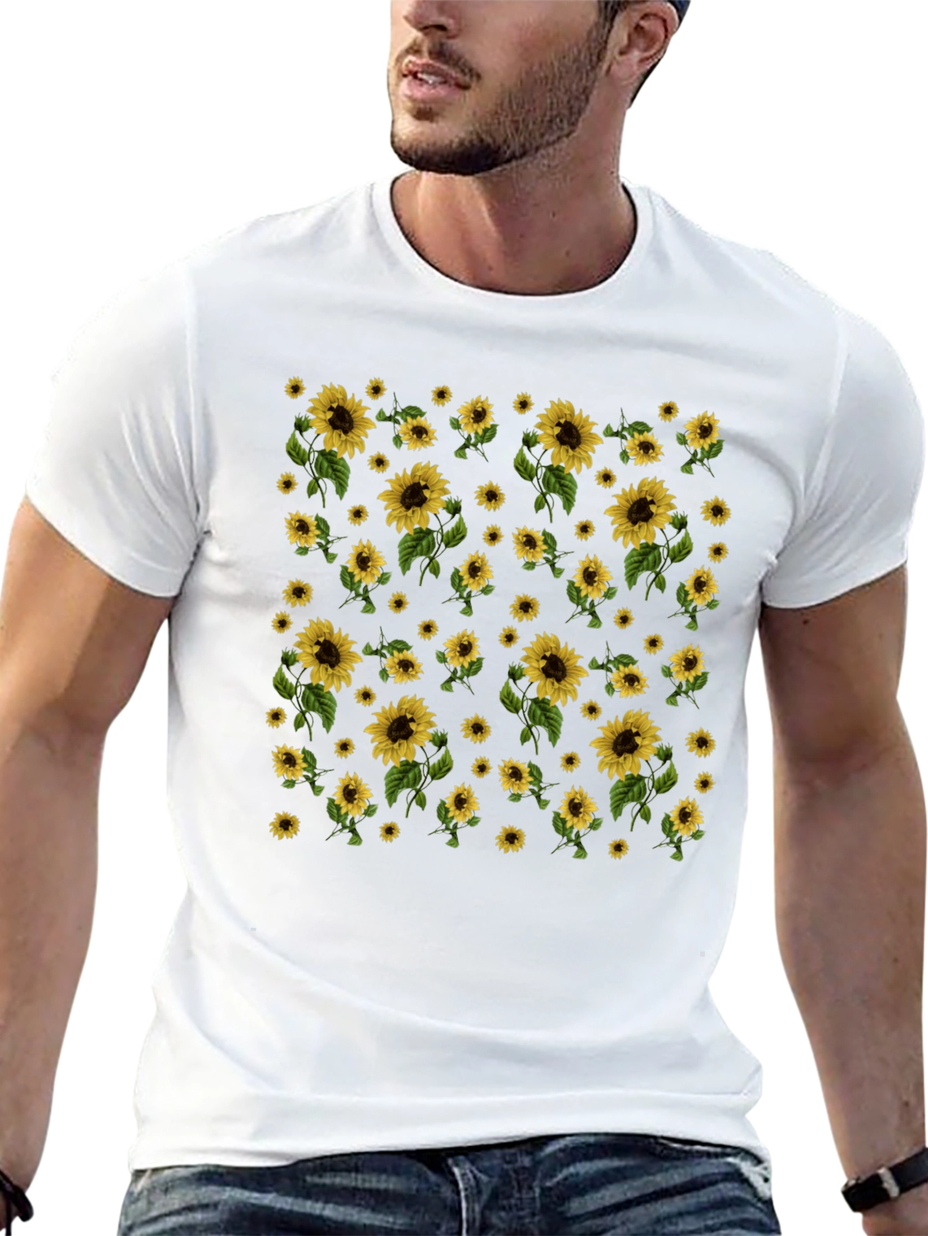 Sunflower Print Black T-Shirt - Casual Style