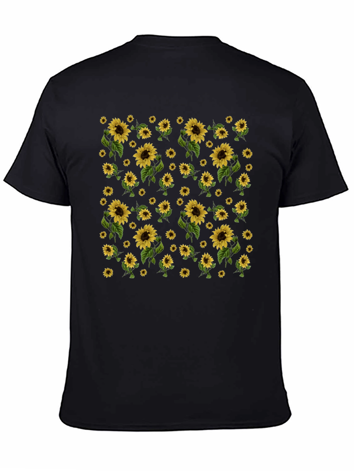 Sunflower Print Black T-Shirt - Casual Style