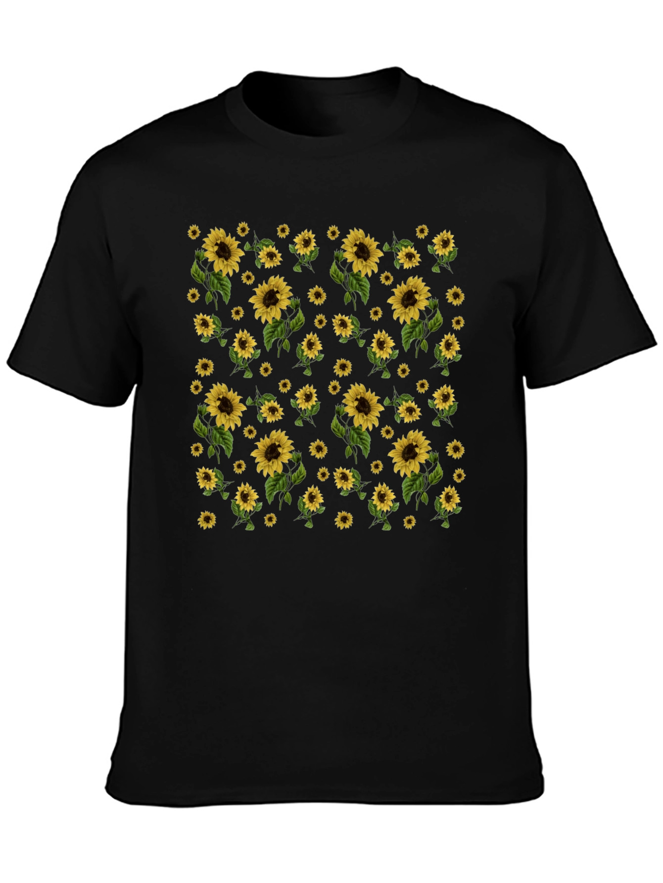 Sunflower Print Black T-Shirt - Casual Style