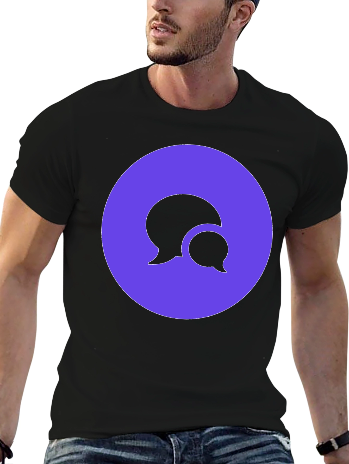 Stylish Black T-Shirt with Chat Bubble Design