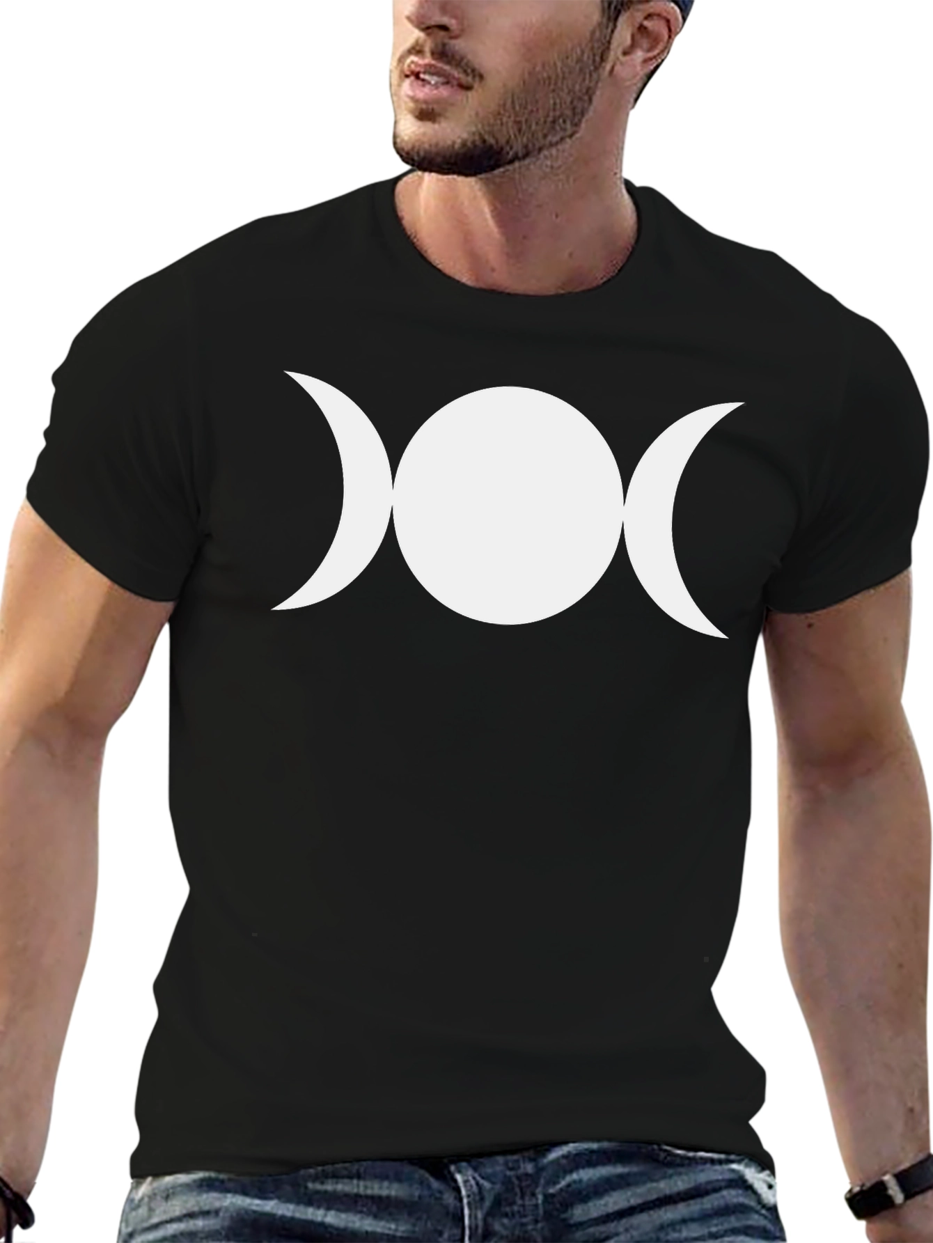 Triple Moon Goddess Black T-Shirt Wiccan Pagan Symbol