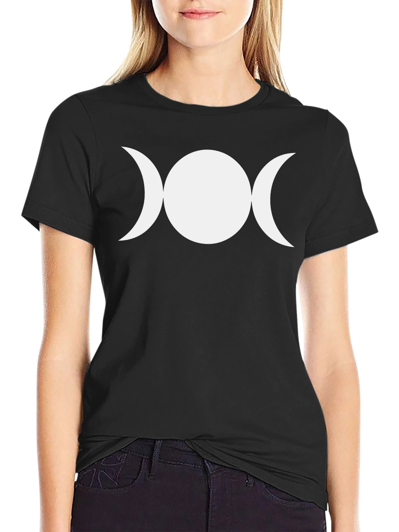 Triple Moon Goddess Black T-Shirt Wiccan Pagan Symbol