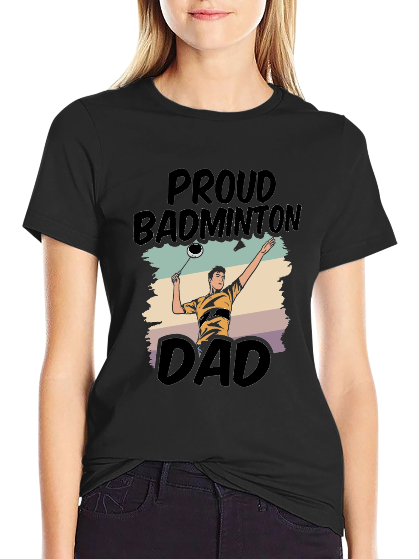 Proud Badminton Dad Graphic Tee - Black
