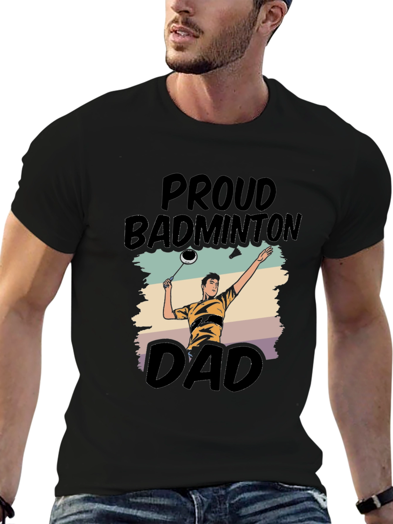 Proud Badminton Dad Graphic Tee - Black