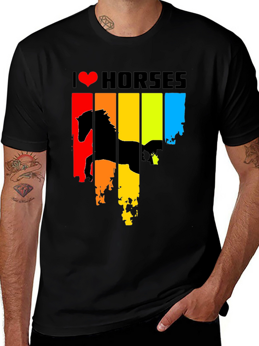 I Heart Horses Graphic Tee - Rainbow Horse Design