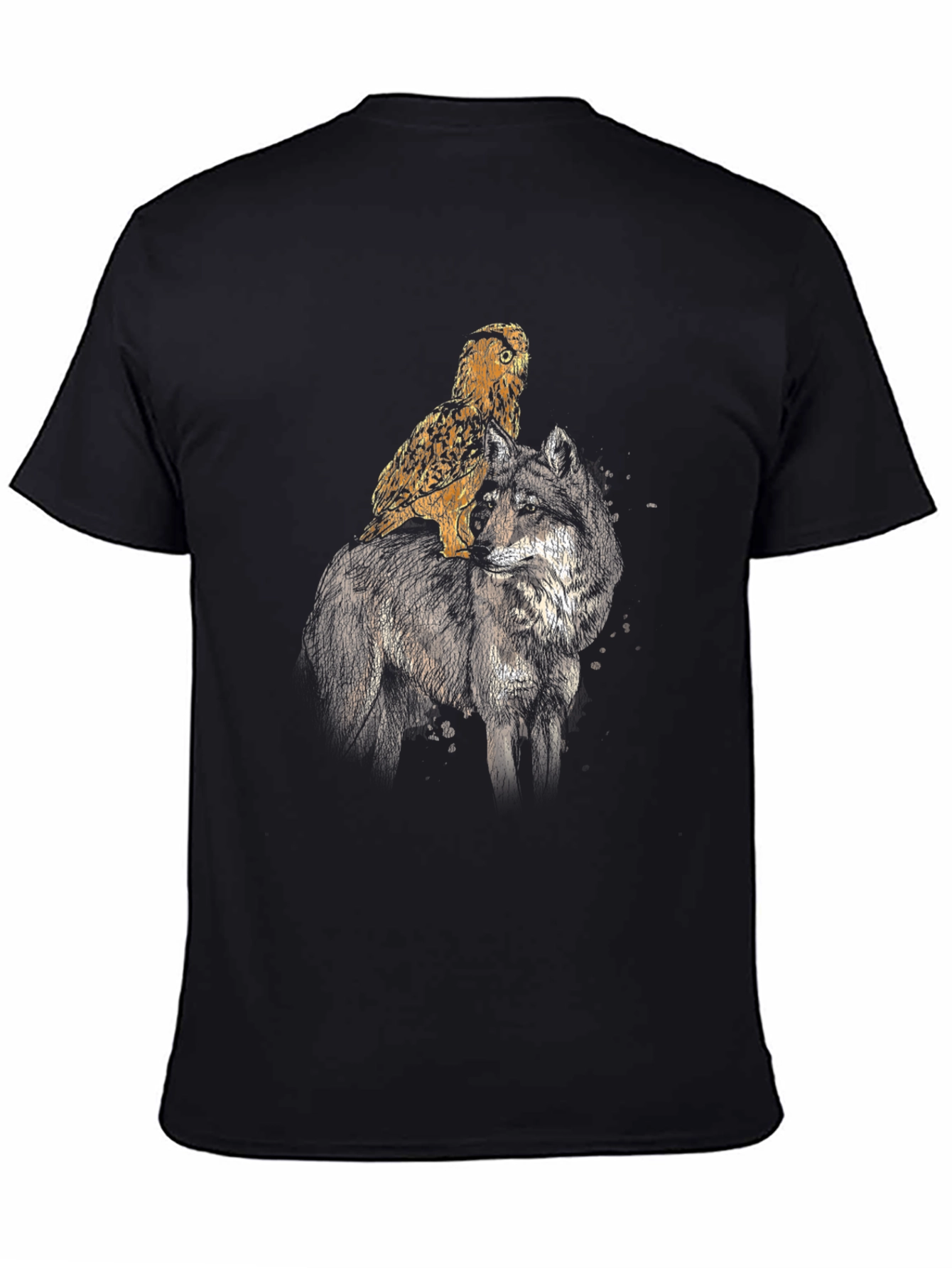 Wolf & Owl Graphic Tee - Black Cotton Blend