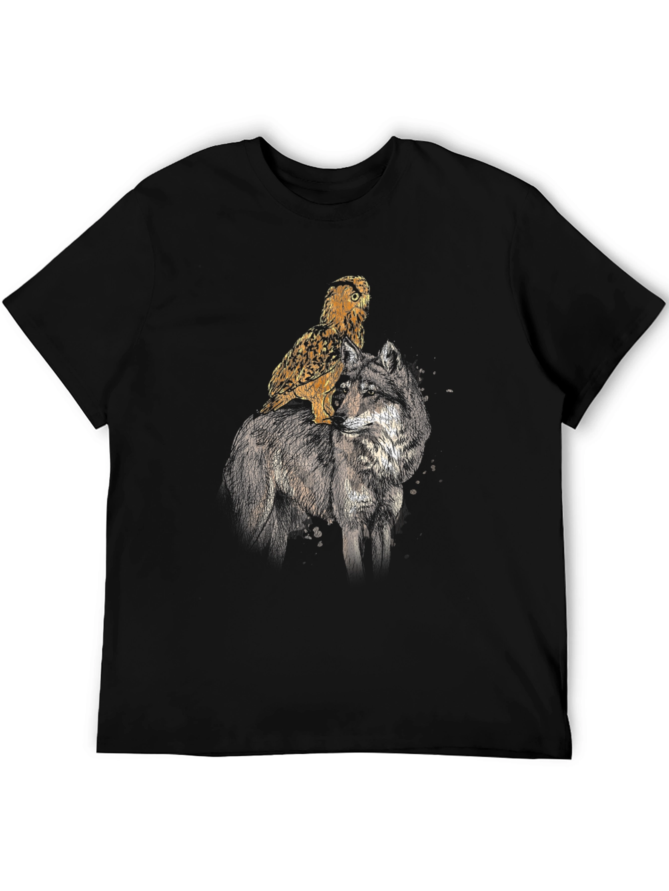 Wolf & Owl Graphic Tee - Black Cotton Blend