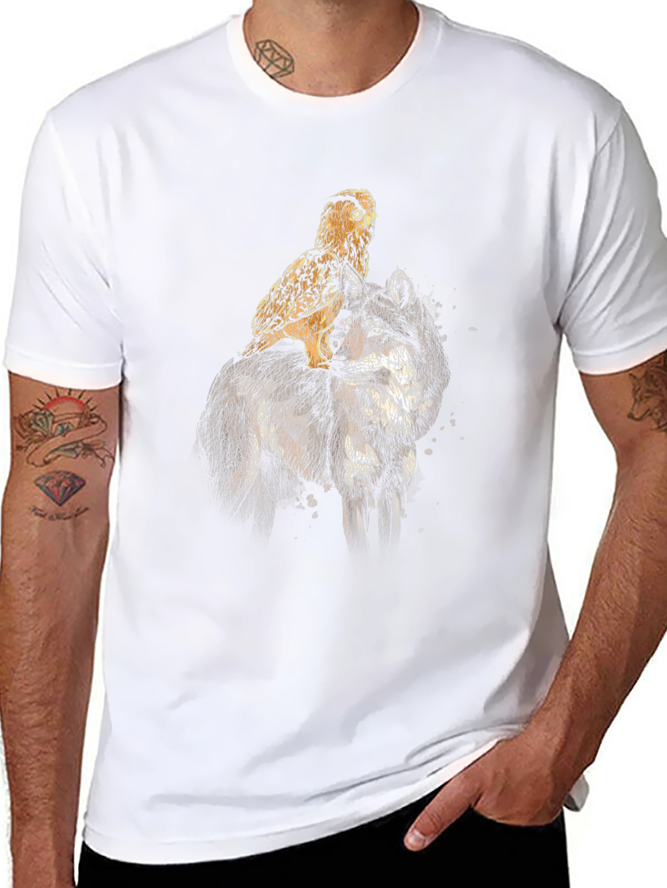 Wolf & Owl Graphic Tee - Black Cotton Blend