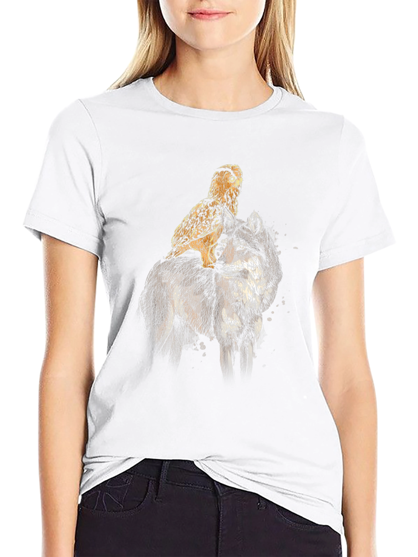 Wolf & Owl Graphic Tee - Black Cotton Blend