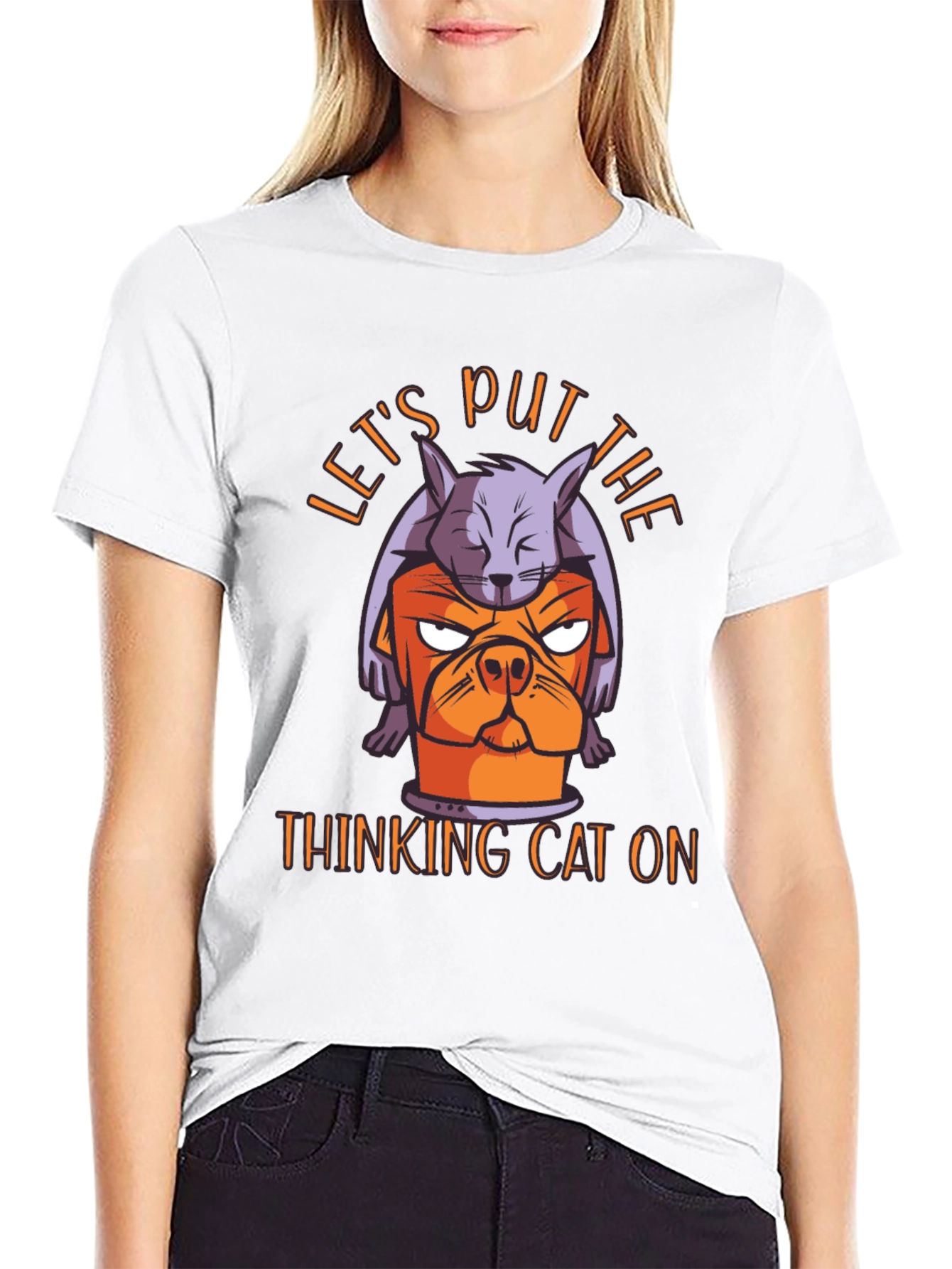 Thinking Cat Graphic T-Shirt