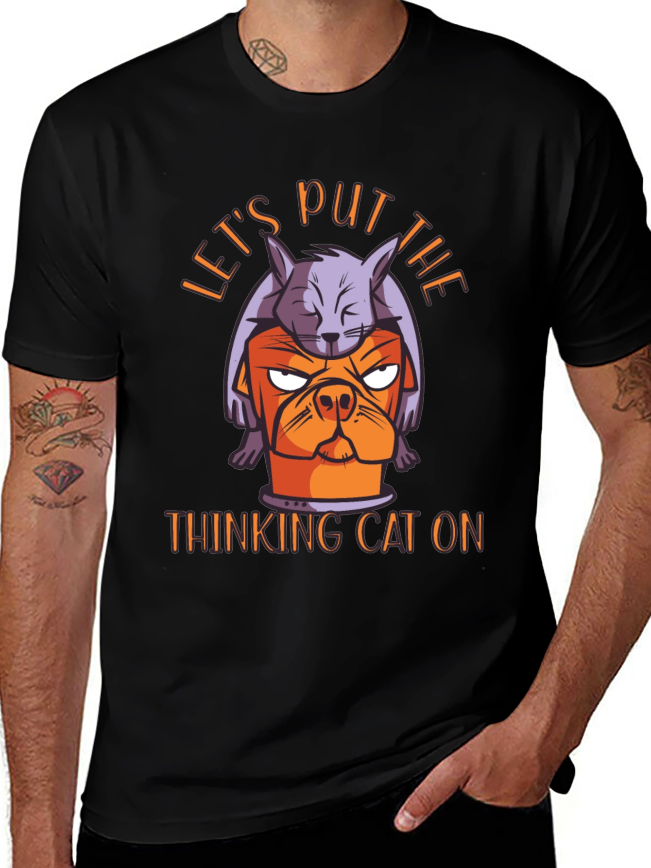 Thinking Cat Graphic T-Shirt