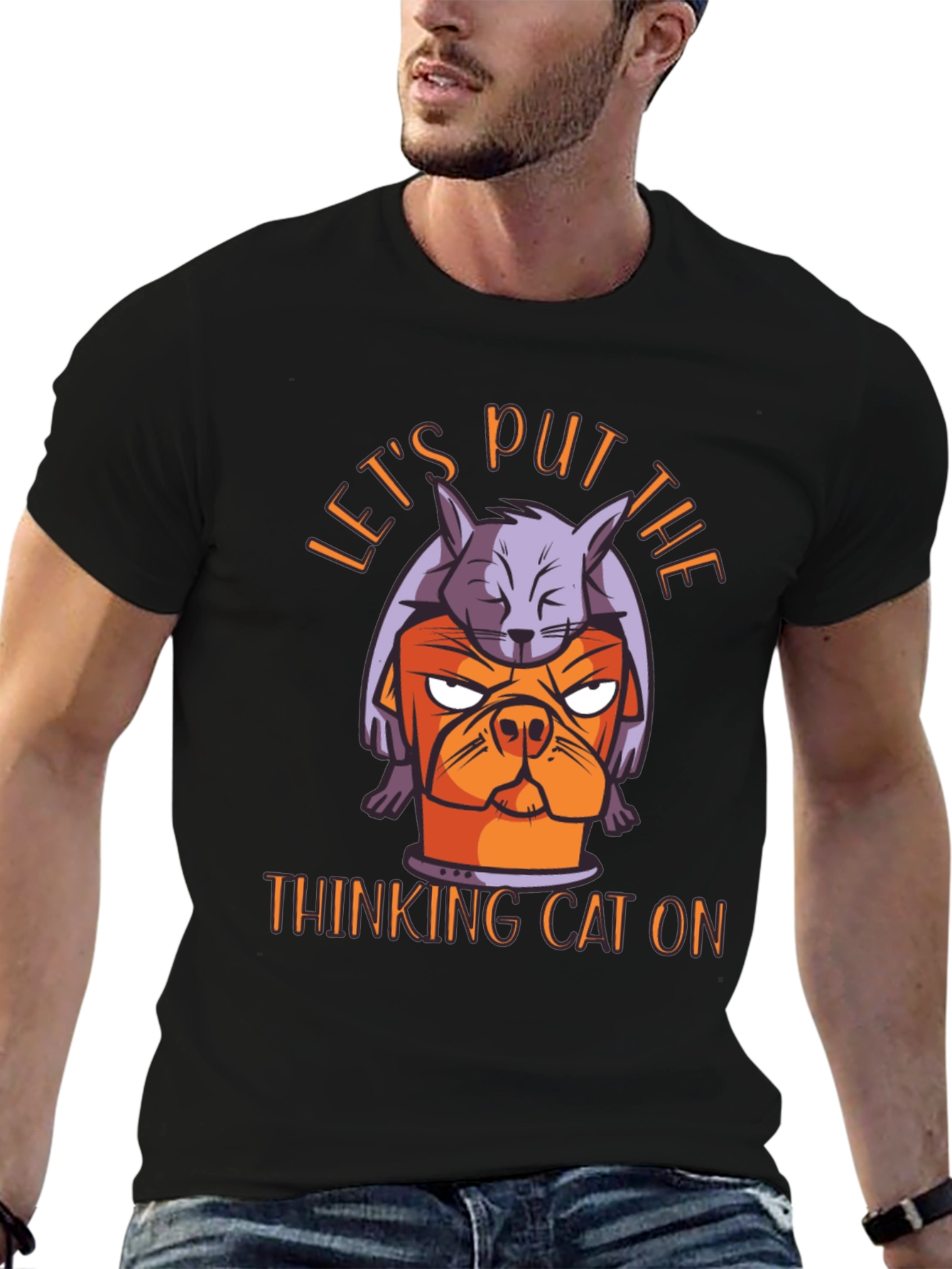 Thinking Cat Graphic T-Shirt