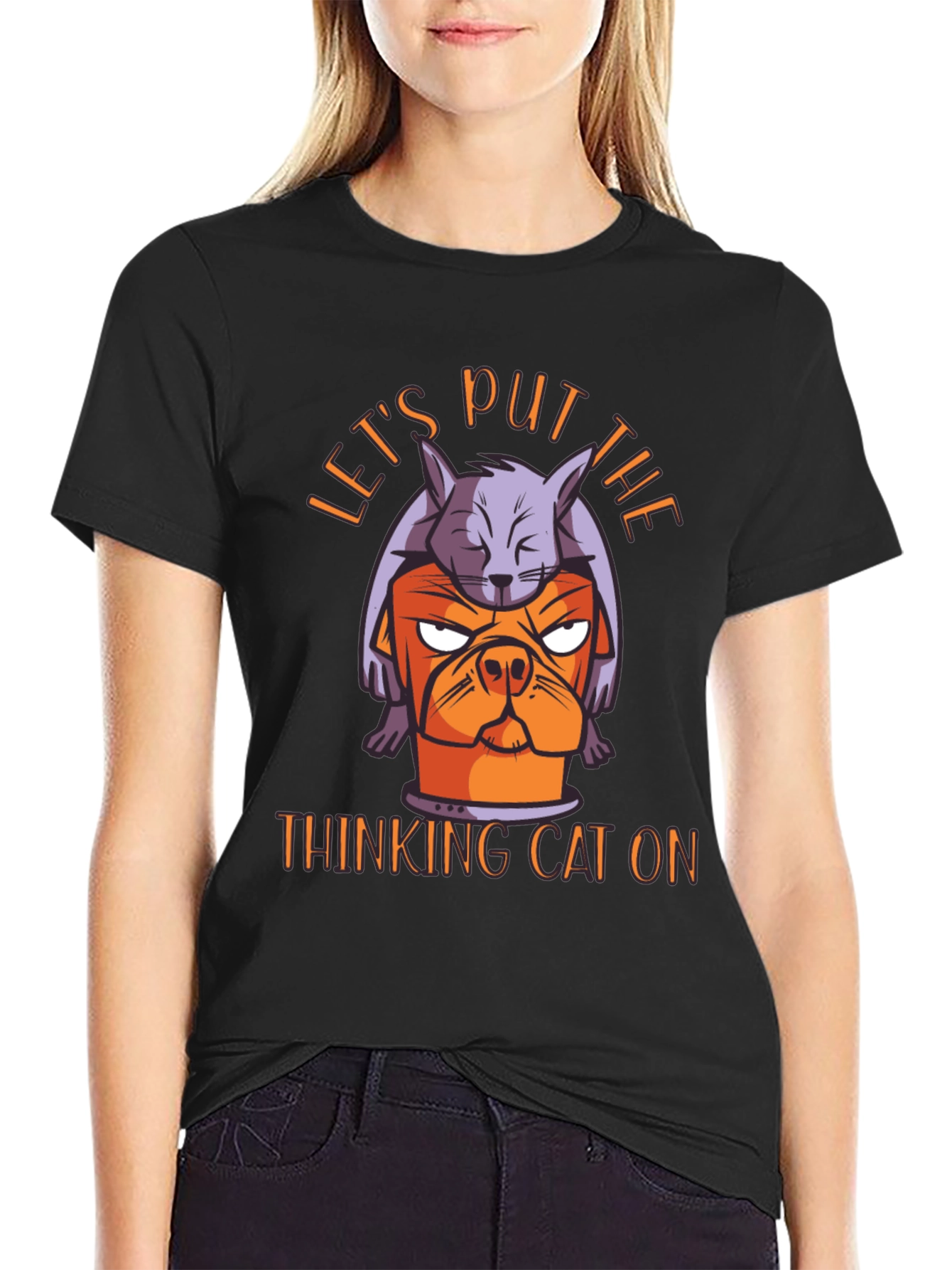 Thinking Cat Graphic T-Shirt