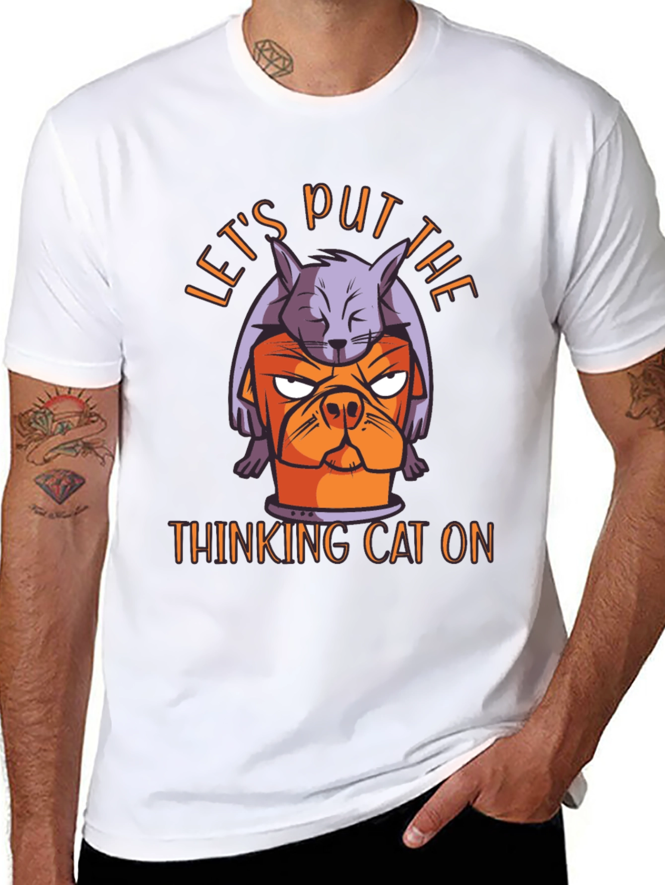 Thinking Cat Graphic T-Shirt