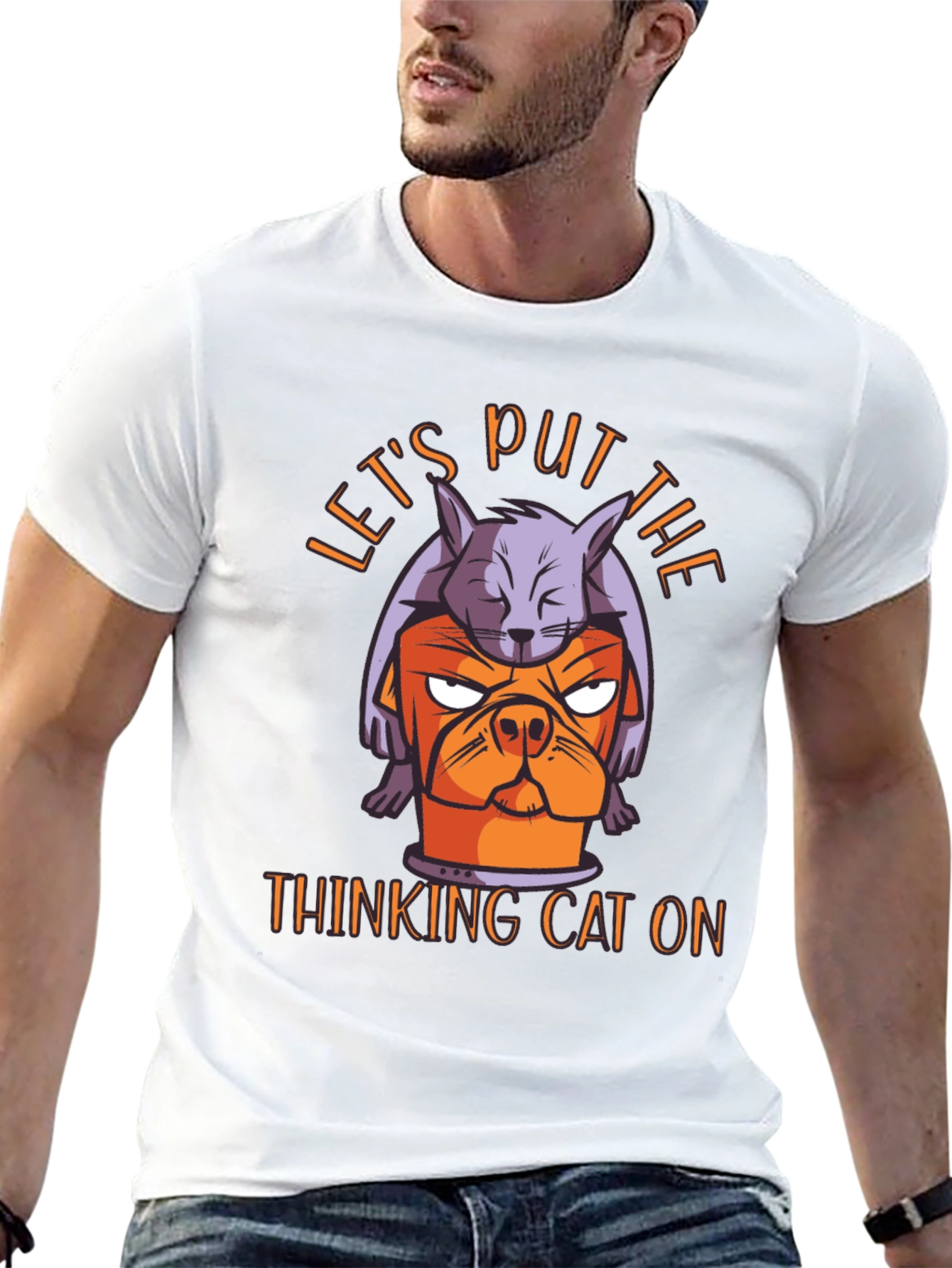 Thinking Cat Graphic T-Shirt