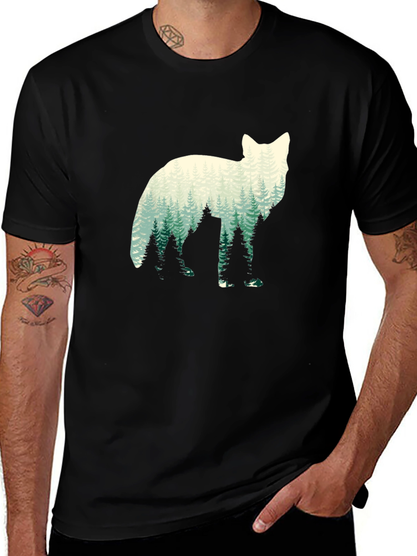 Nature Wolf Graphic Tee - Mens Black T-Shirt