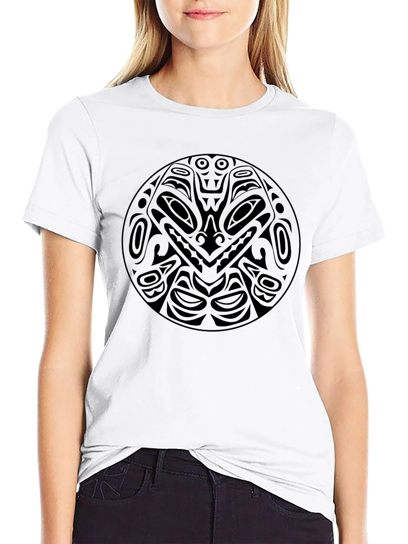 Black T-Shirt with Tribal Circle Graphic Design