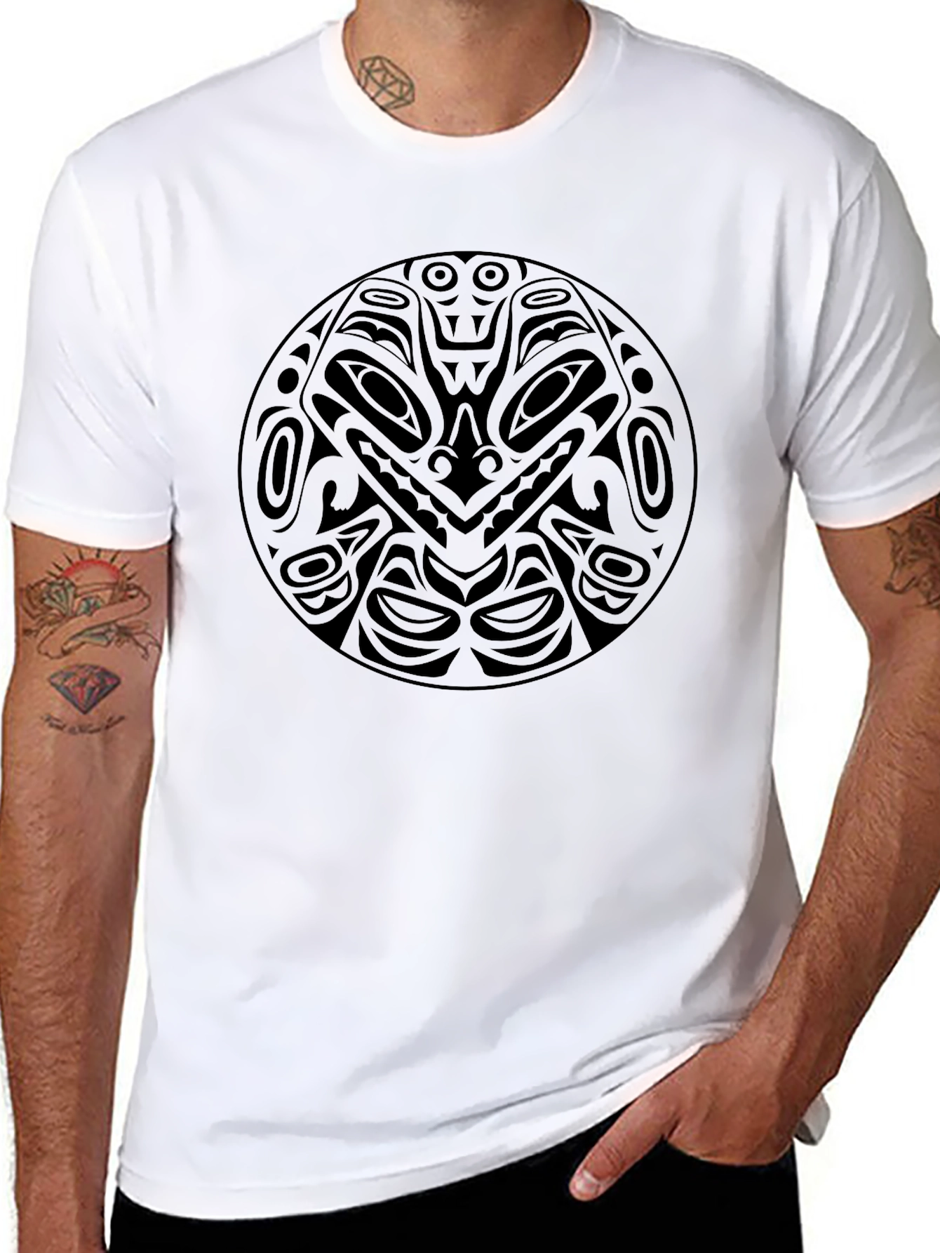 Black T-Shirt with Tribal Circle Graphic Design
