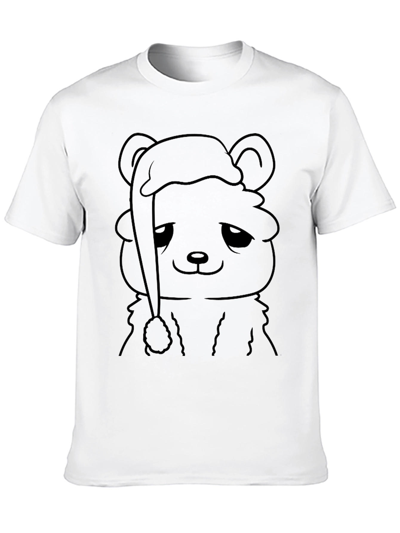 Sad Bear Santa Hat Black T-Shirt