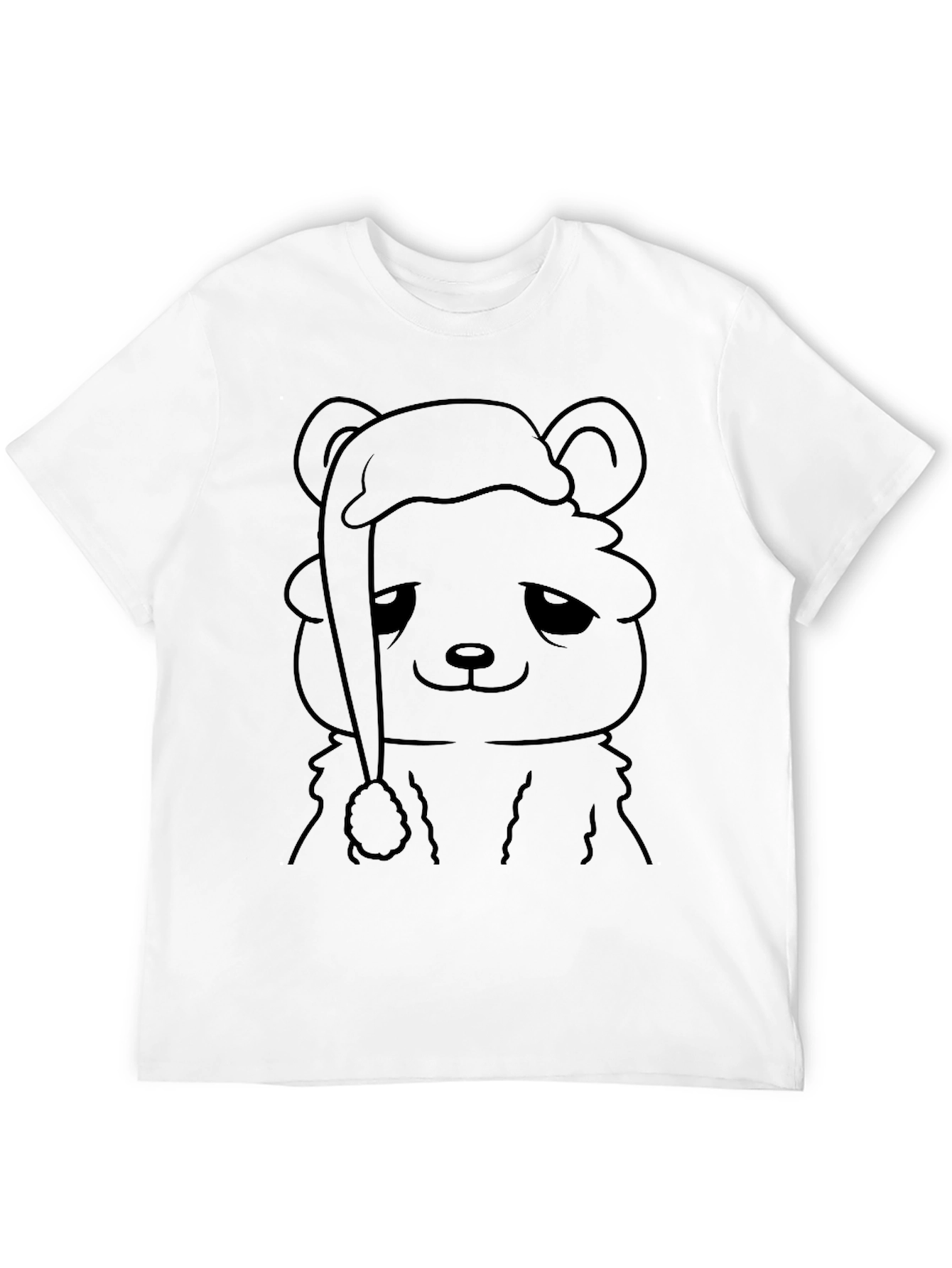 Sad Bear Santa Hat Black T-Shirt