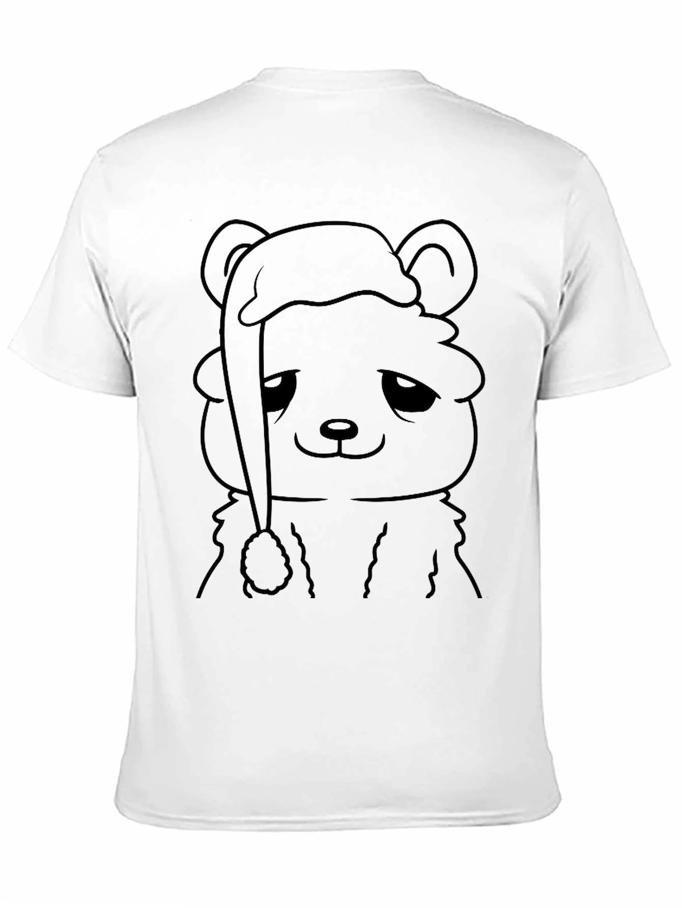 Sad Bear Santa Hat Black T-Shirt
