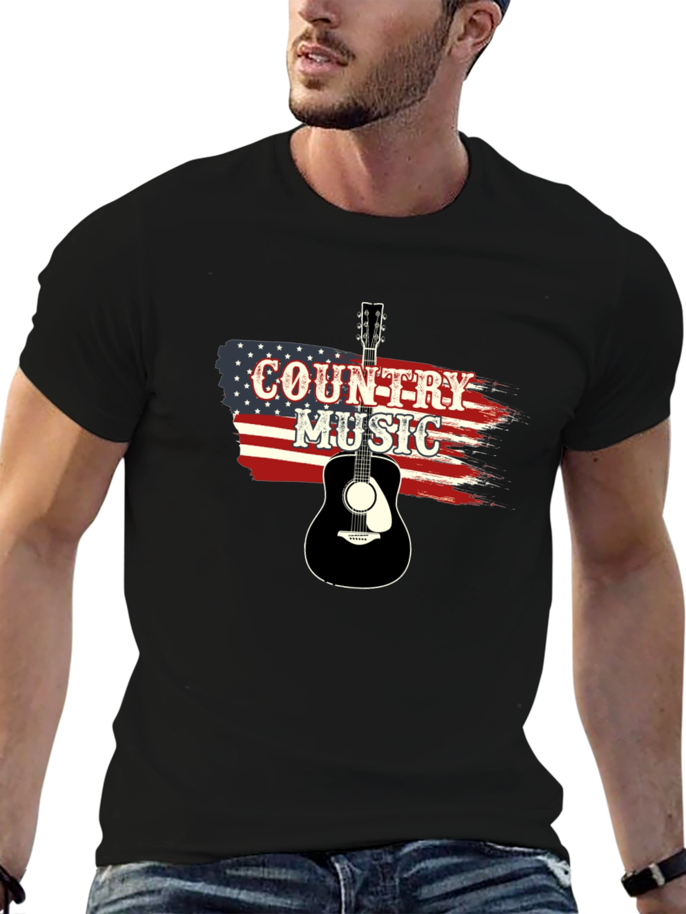Country Music Guitar American Flag T-Shirt