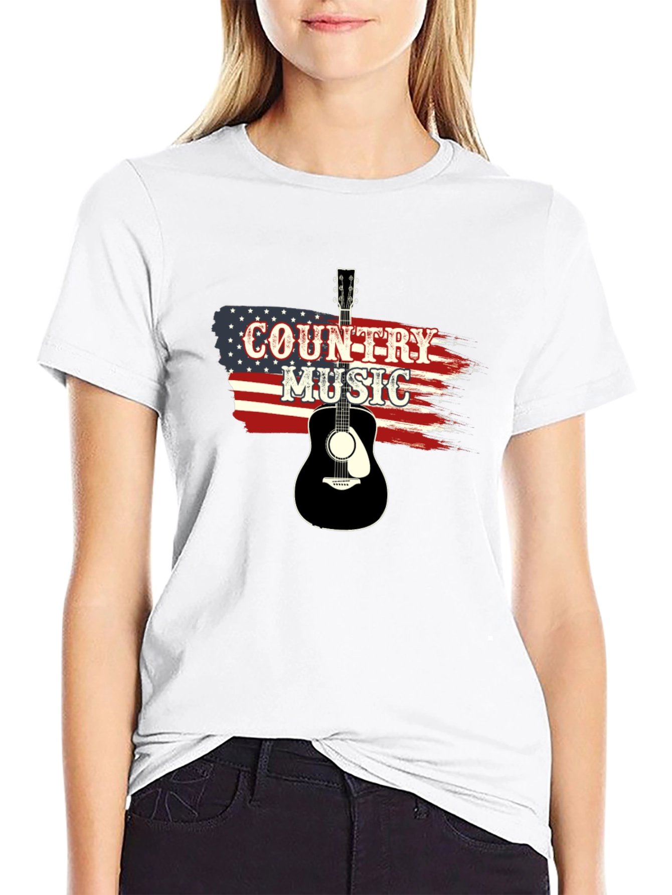 Country Music Guitar American Flag T-Shirt