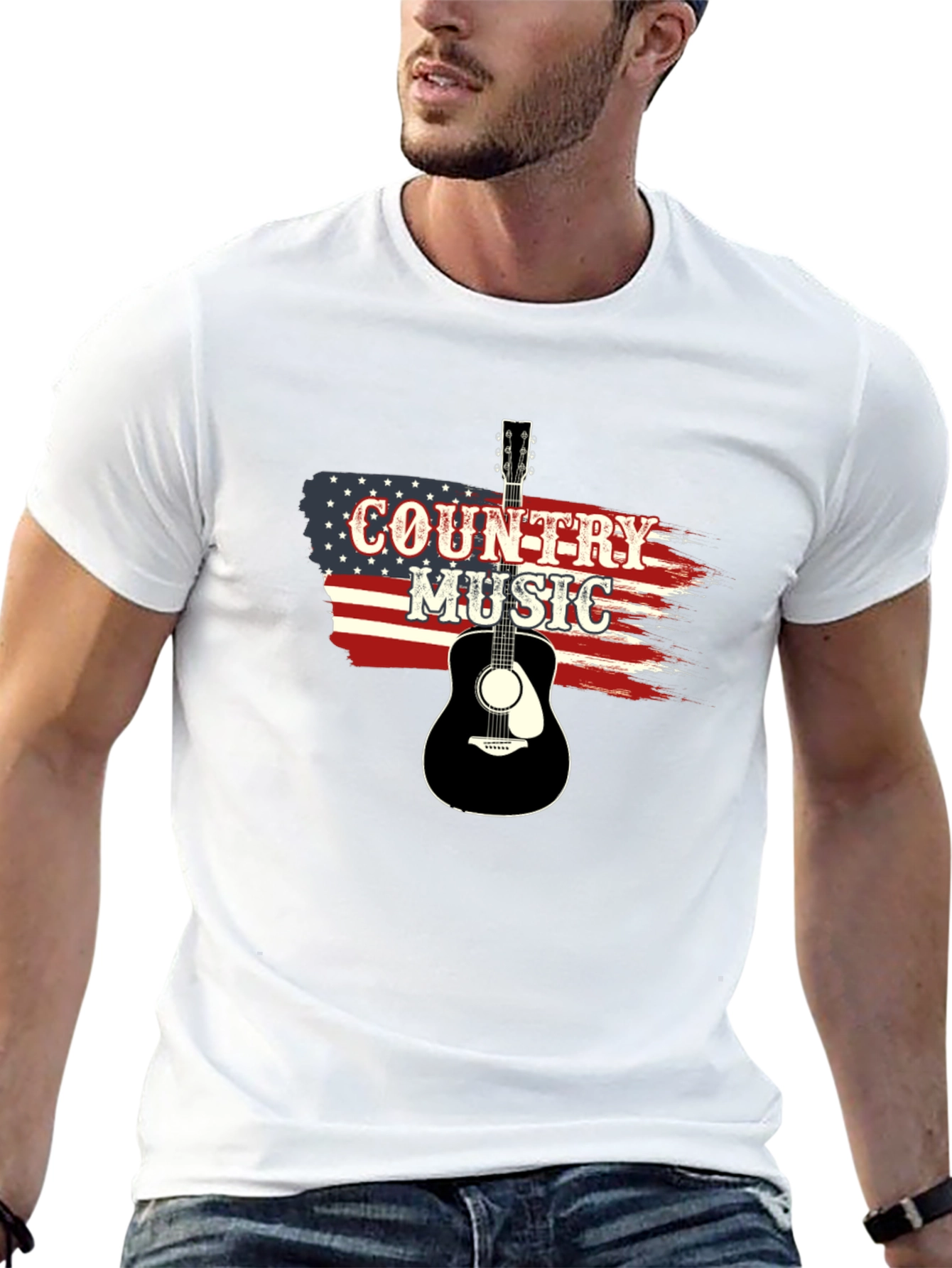 Country Music Guitar American Flag T-Shirt