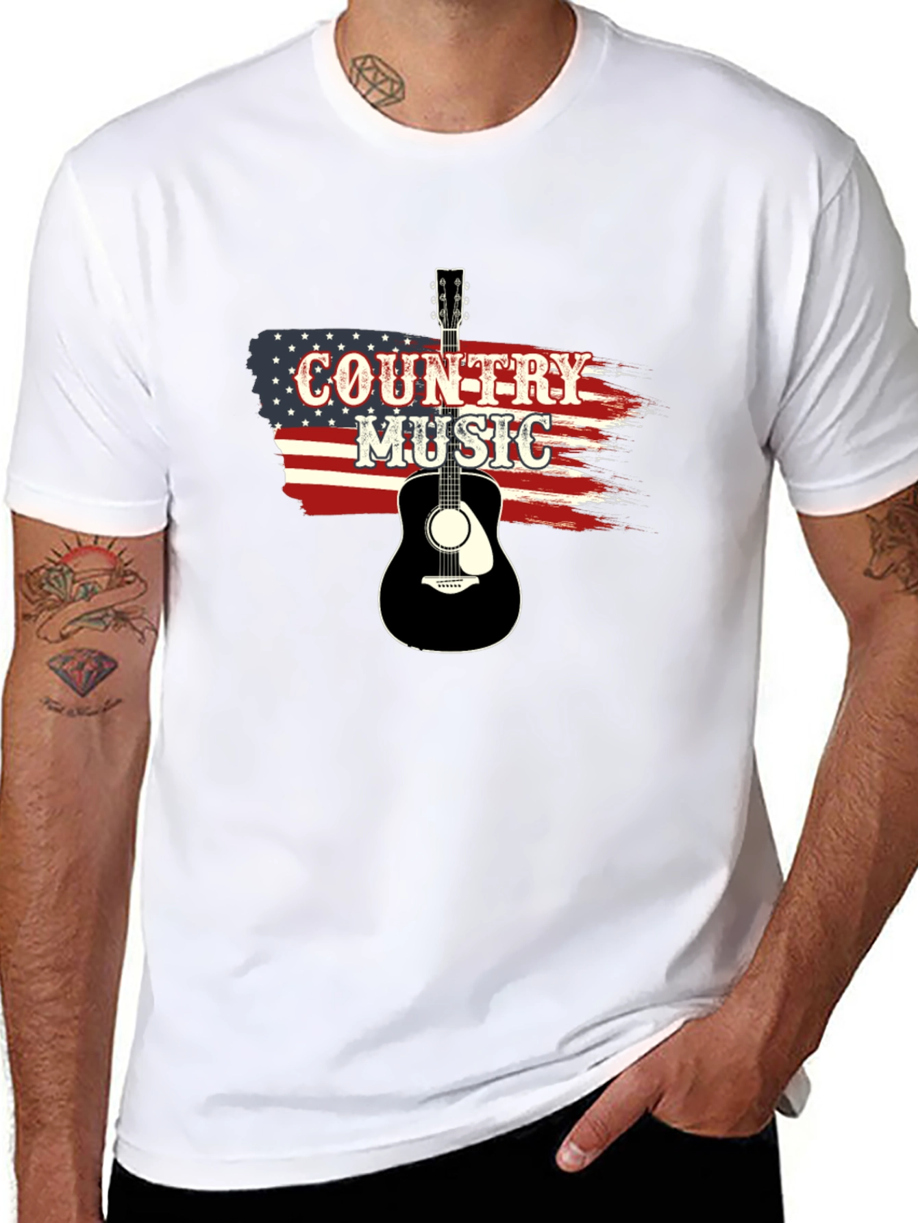 Country Music Guitar American Flag T-Shirt