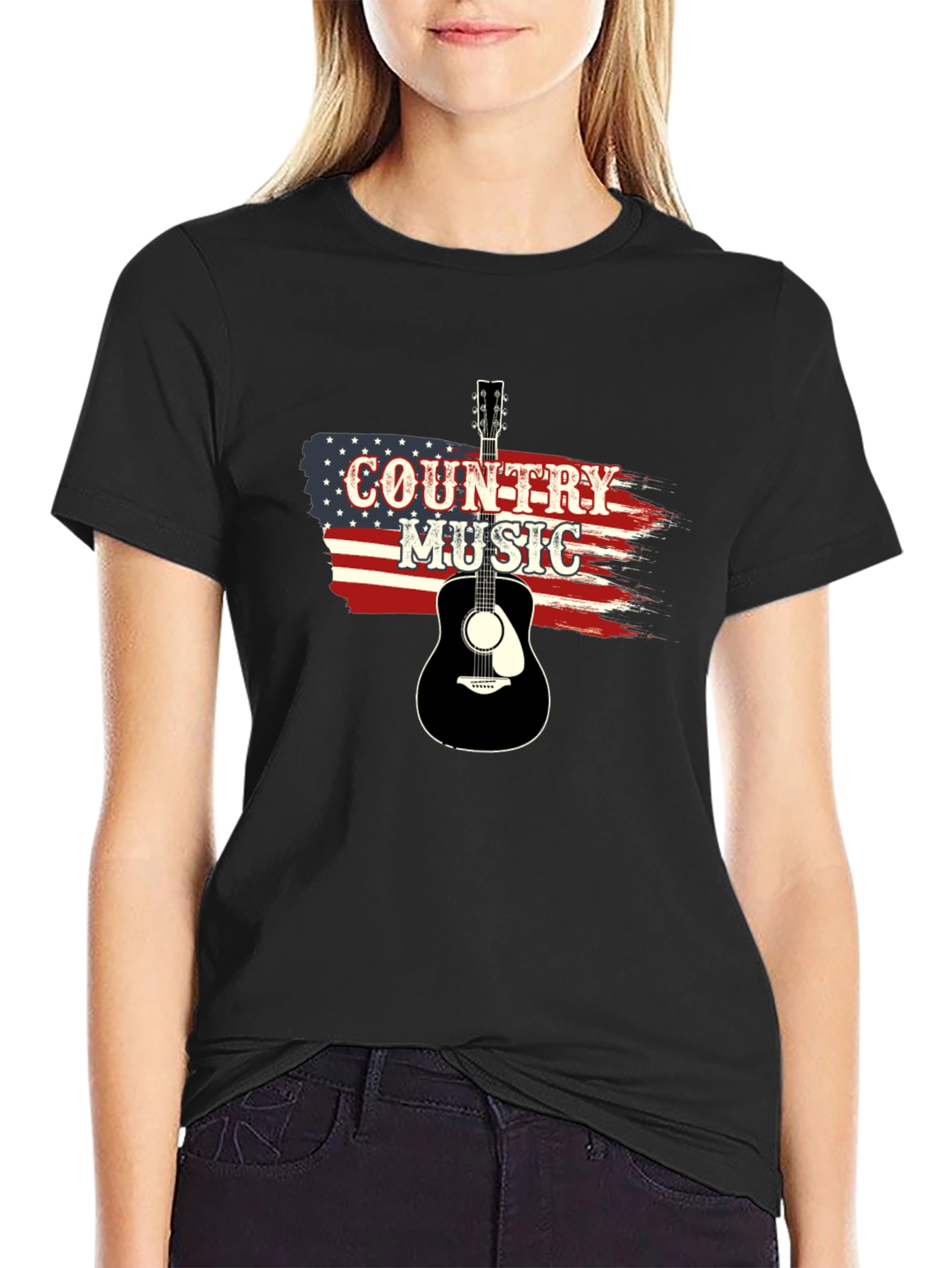 Country Music Guitar American Flag T-Shirt