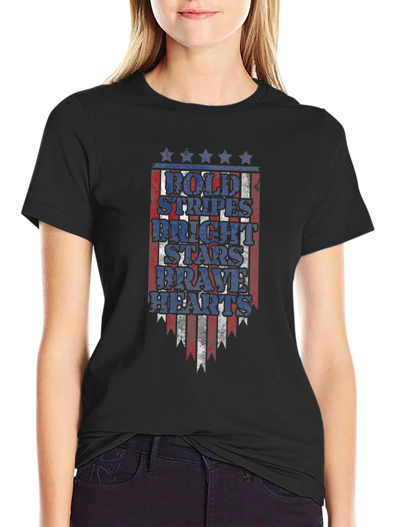 Patriotic Graphic Tee - Bold Stripes Bright Stars