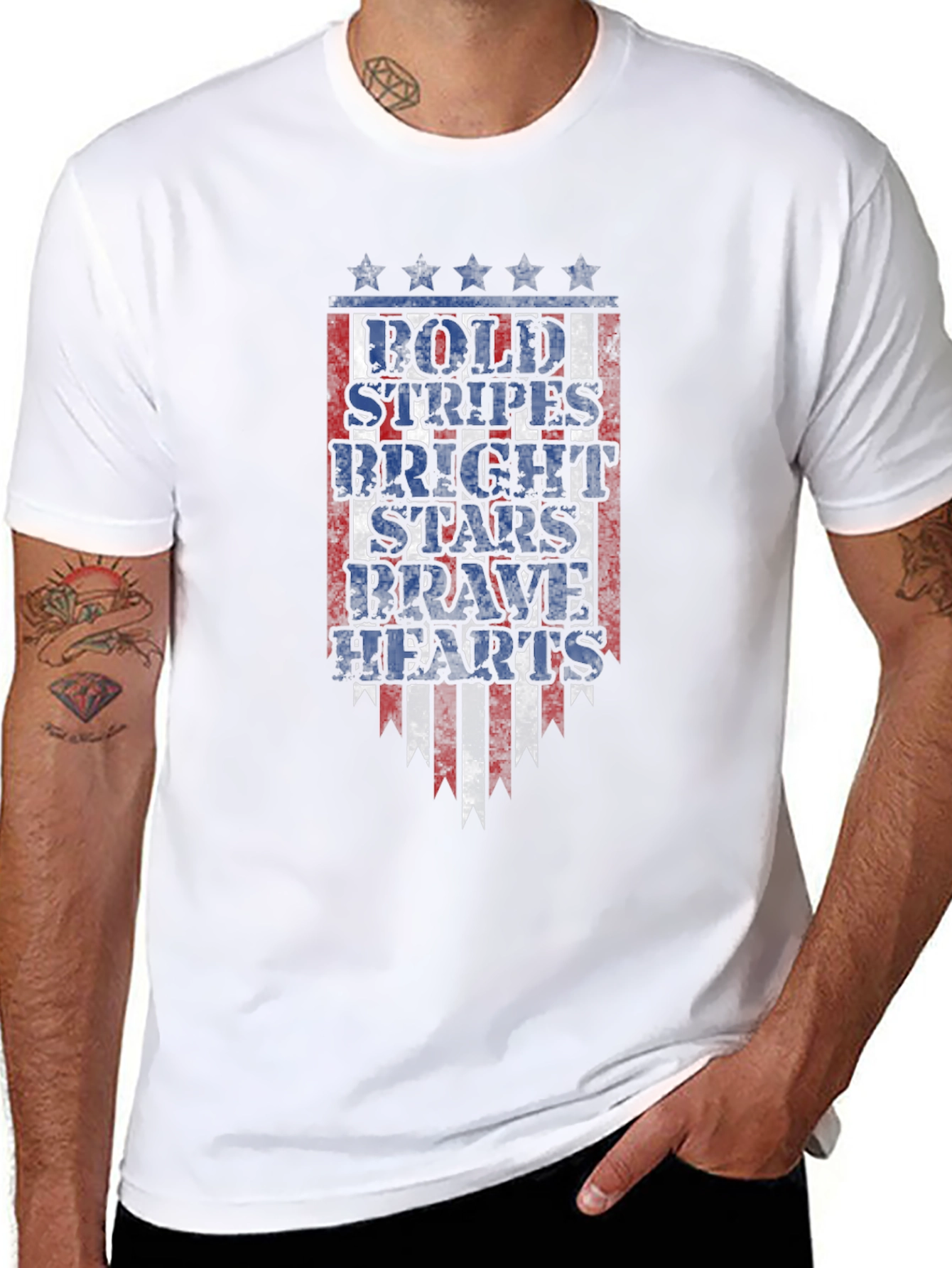 Patriotic Graphic Tee - Bold Stripes Bright Stars