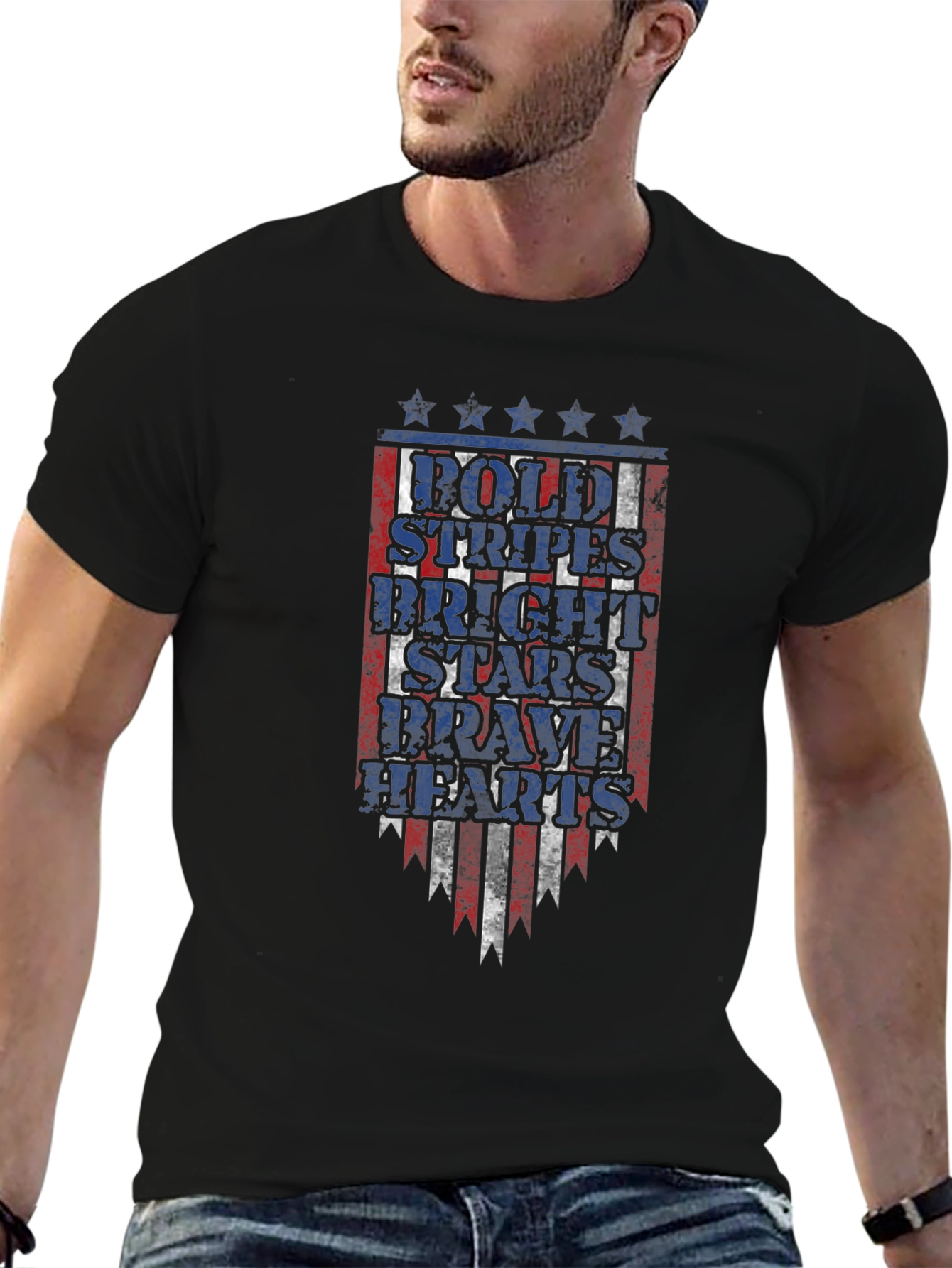 Patriotic Graphic Tee - Bold Stripes Bright Stars
