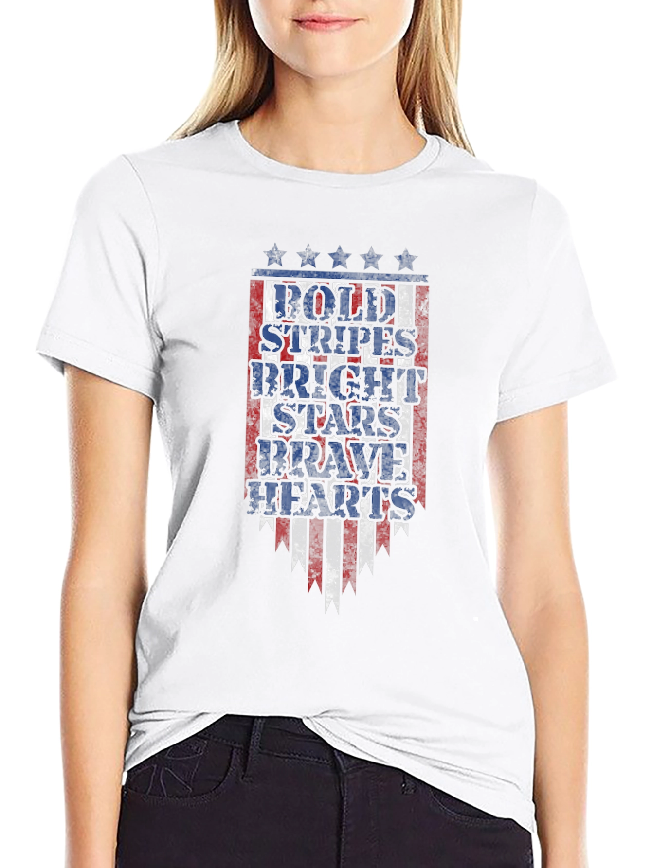 Patriotic Graphic Tee - Bold Stripes Bright Stars