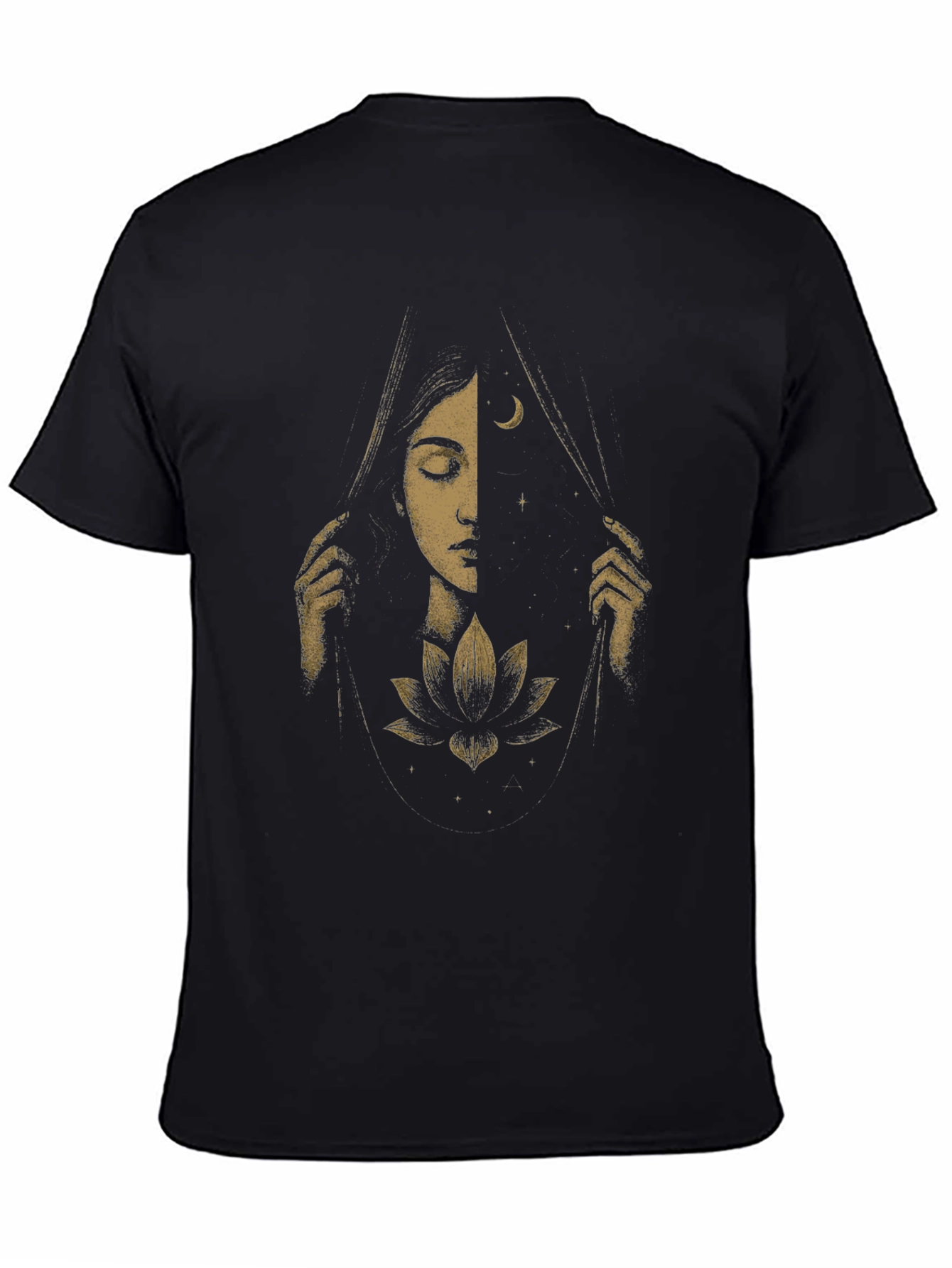 Celestial Lotus Graphic Tee - Black Cotton T-Shirt