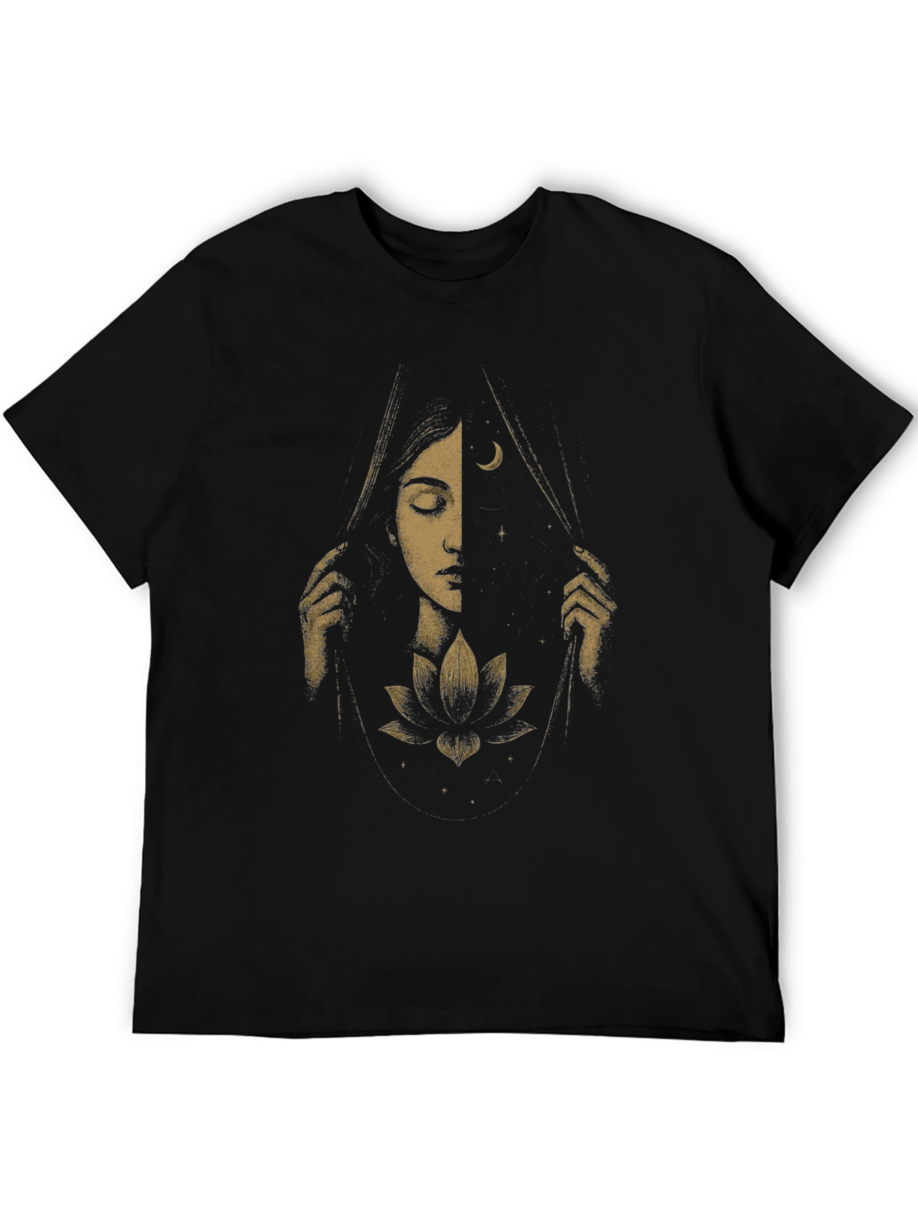 Celestial Lotus Graphic Tee - Black Cotton T-Shirt