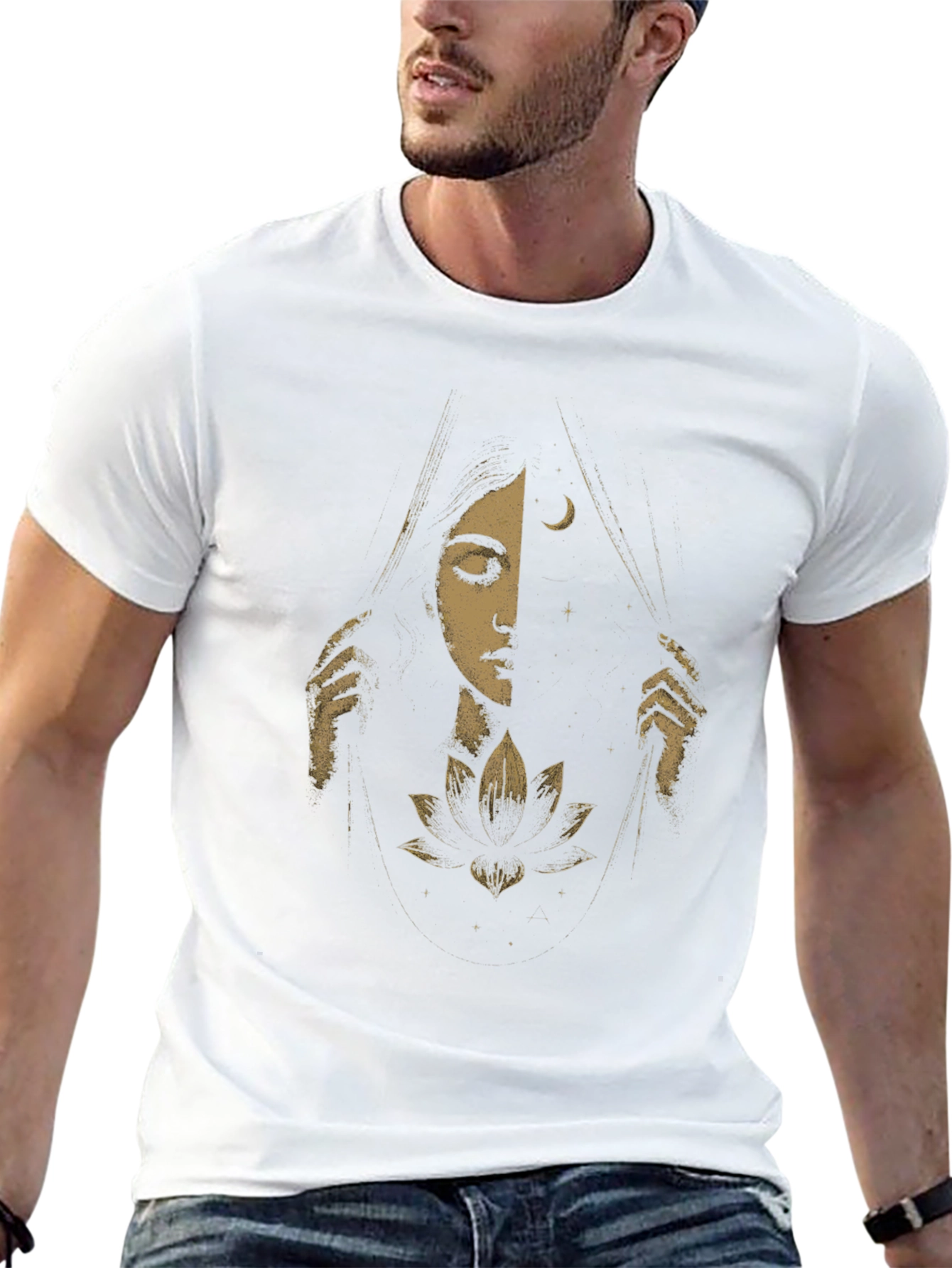 Celestial Lotus Graphic Tee - Black Cotton T-Shirt